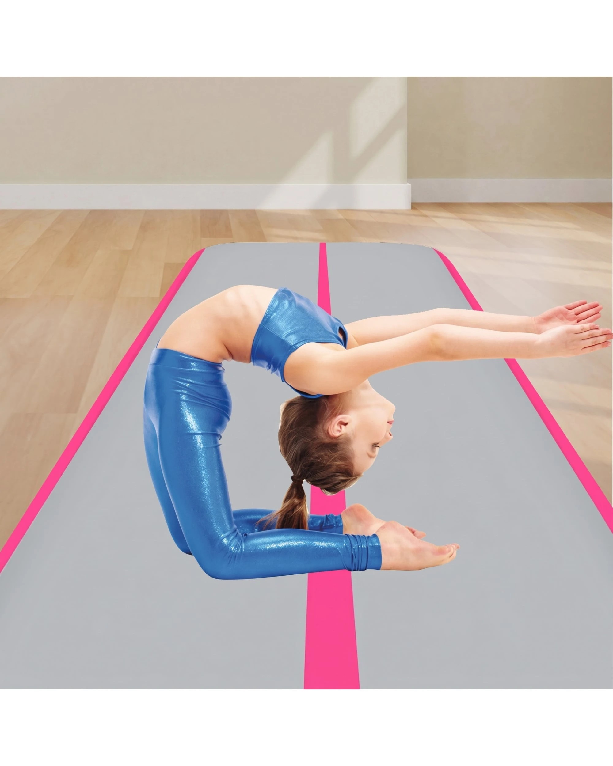 9 Powertrain Sports 7m x 1m Air Track Inflatable Gymnastics Mat Tumbling - Pink, 9 of 9