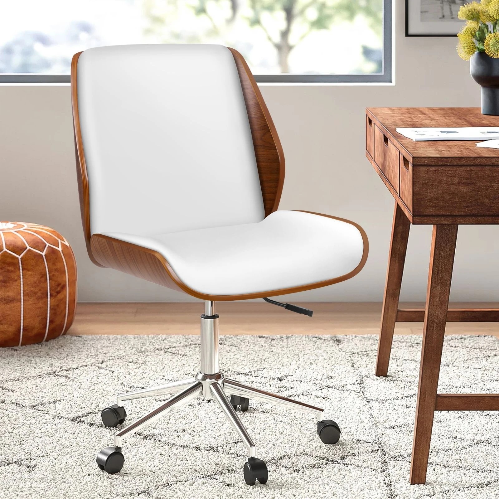 8 Alfordson Wooden Office Chair Computer Chairs Home Seat PU Leather - White, 8 of 10