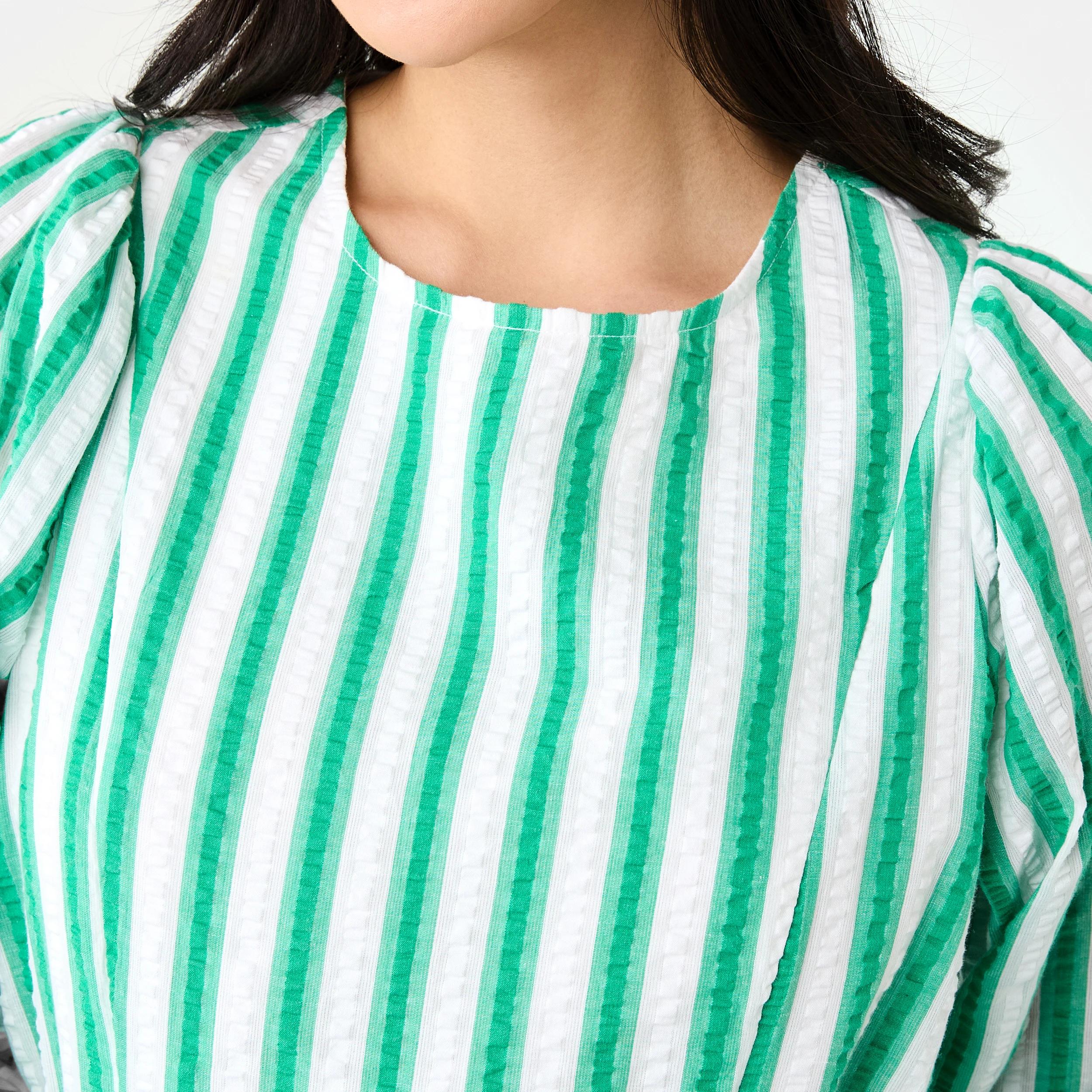 6 Long Balloon Sleeve Crew Neck Mini Dress S Strp Grn, 6 of 9