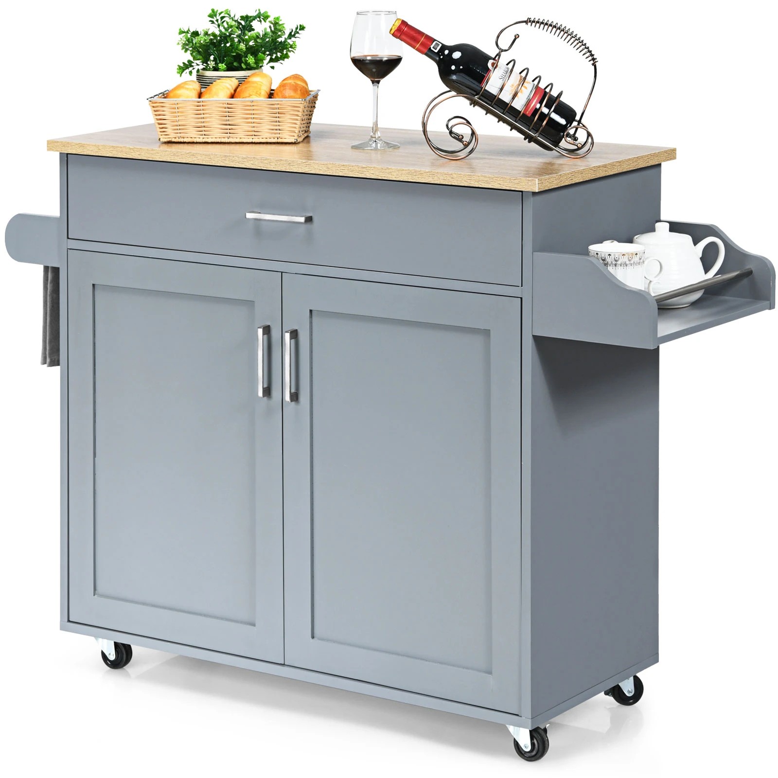 5 Costway Wooden Rolling Kitchen Island Grey, 5 of 5