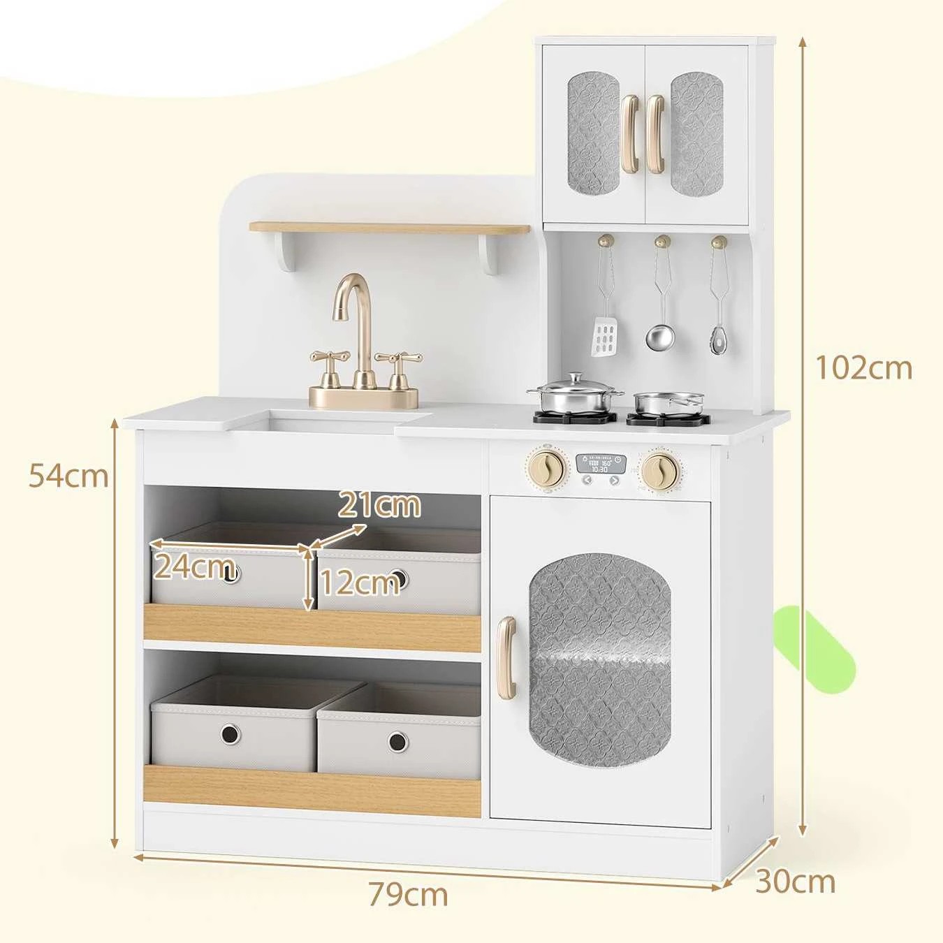 2 Costway Mini Pretend Play Kitchen Kitchen Playset w/4 Fabric Drawers - White, 2 of 3