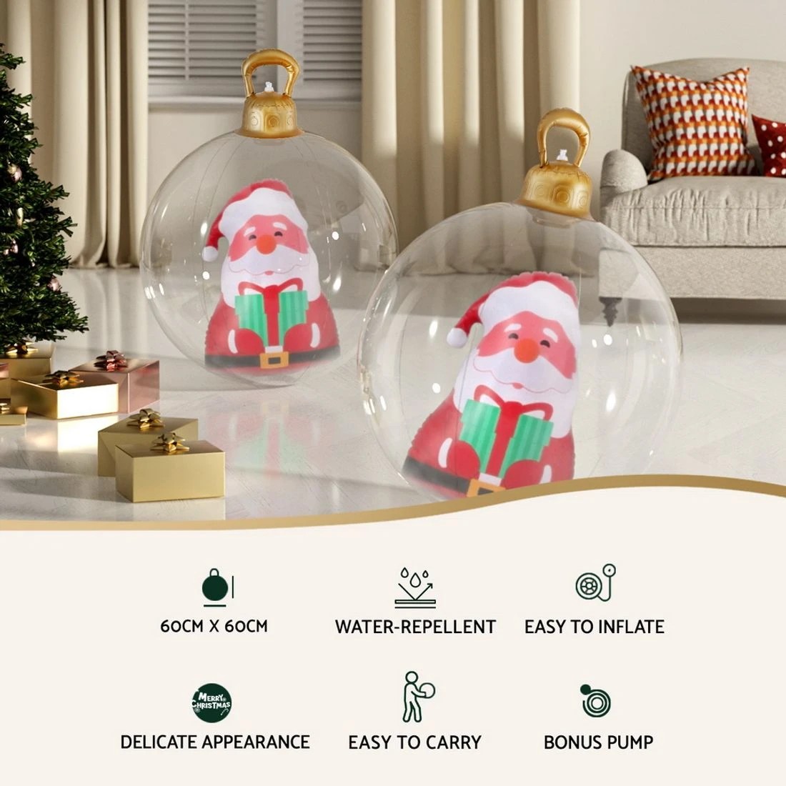 5 Jingle Jollys Christmas Inflatable Ball 60cm Santa Decoration Giant Bauble - Multi, 5 of 7