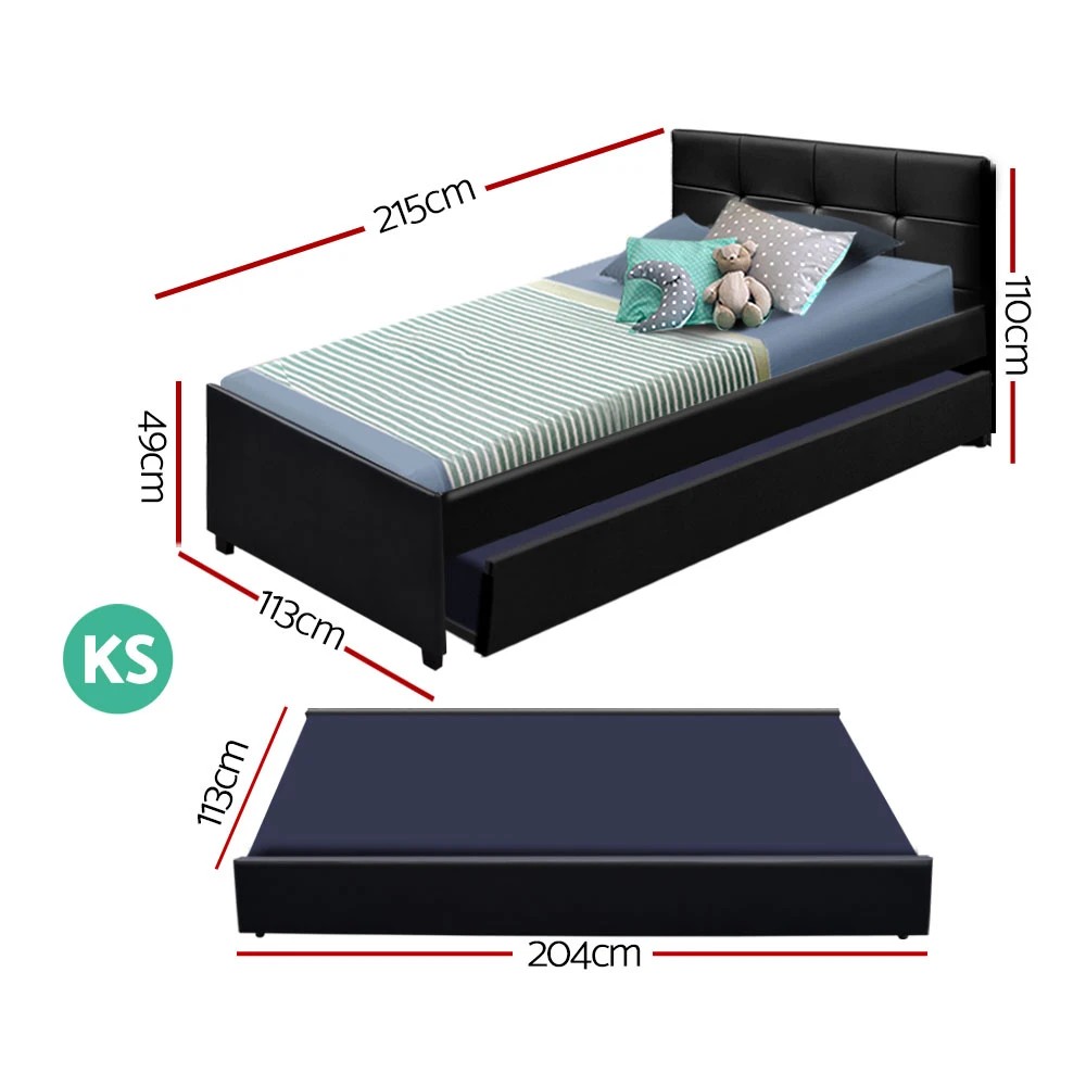 2 Artiss Bed Frame King Single Size Trundle Daybed - Black, 2 of 6