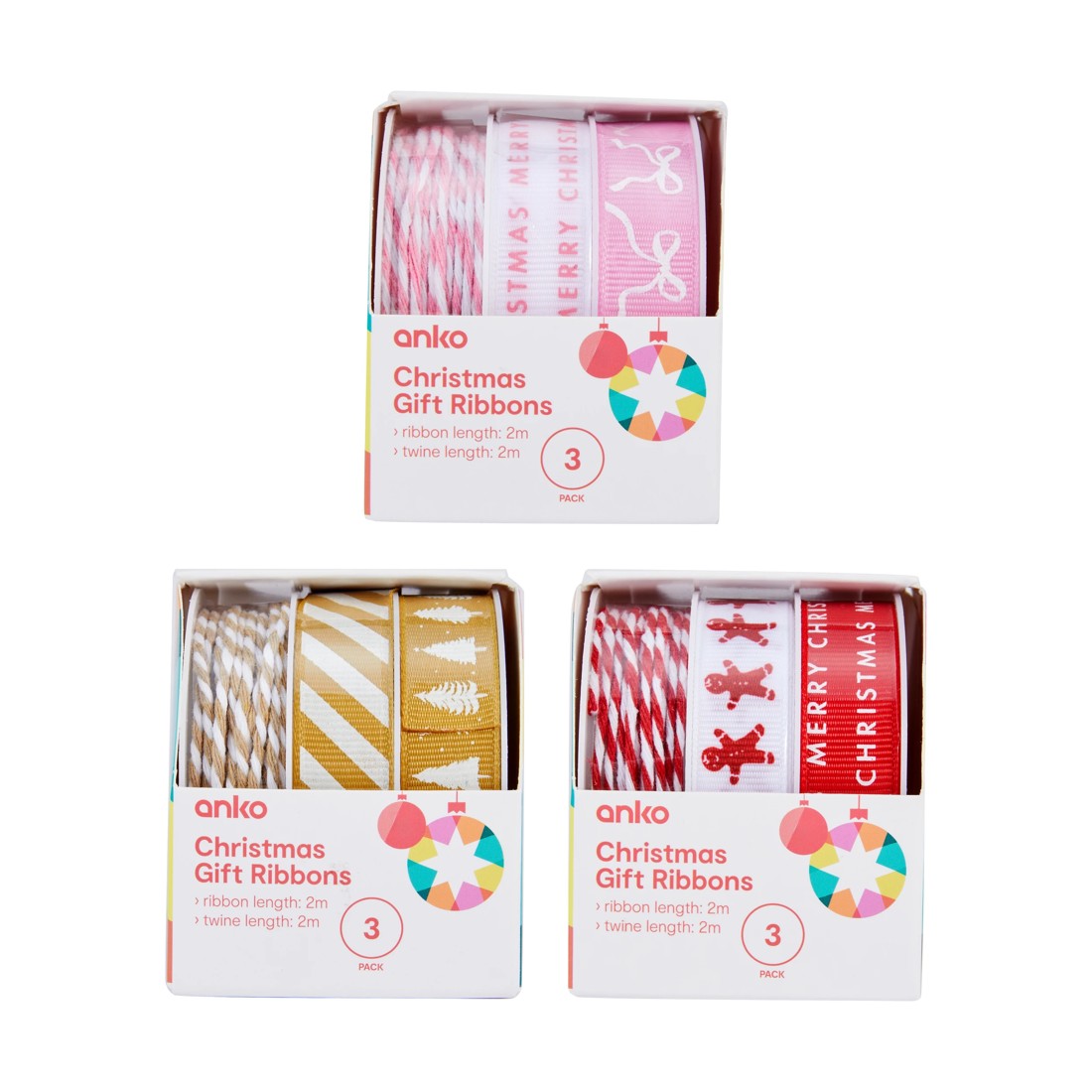 1 3 Pack Christmas Gift Ribbons - Assorted, 1 of 3
