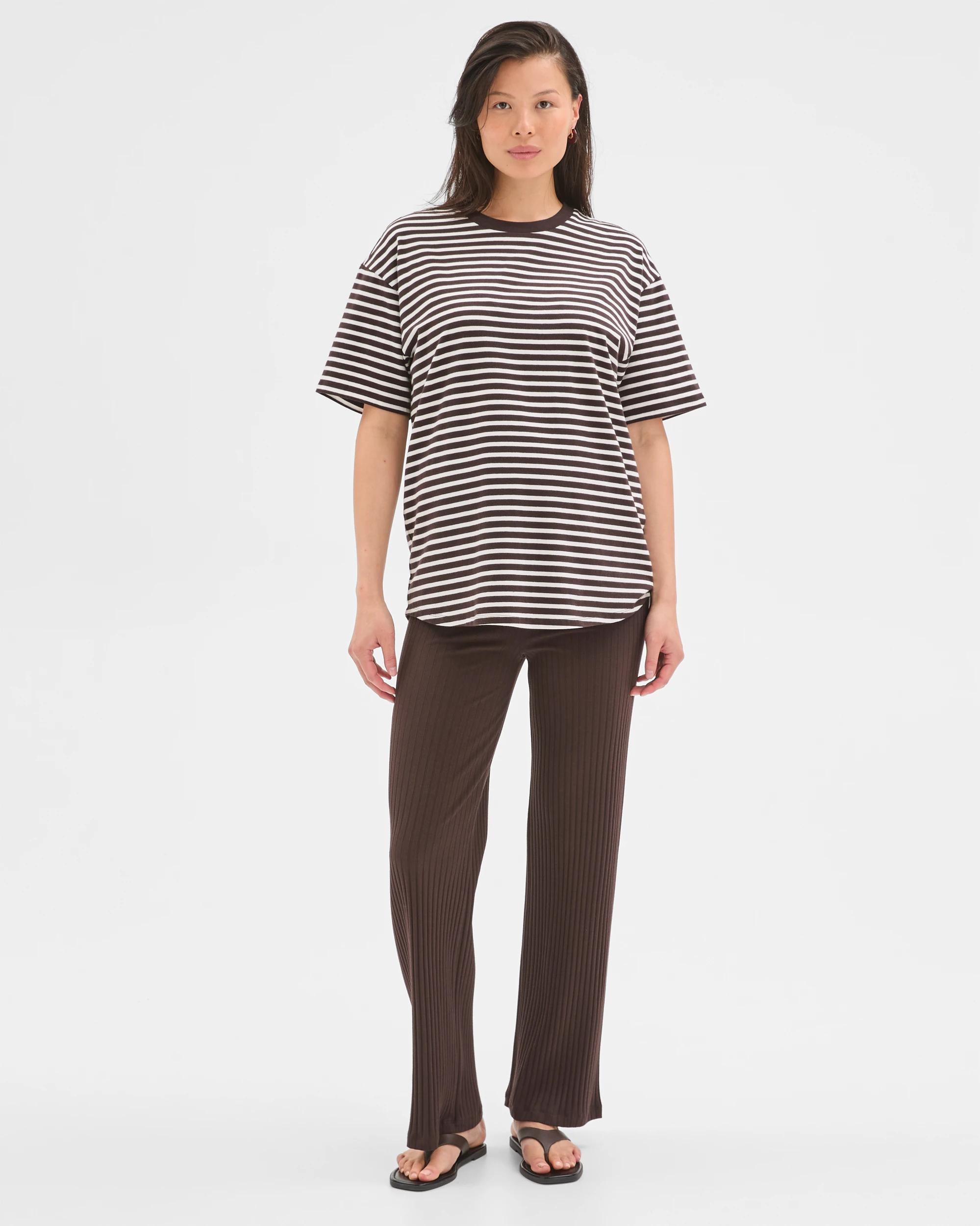 3 Target Maternity Australian Cotton Crew Neck T-Shirt CHOCOLATE/WHITE STRIPE, 3 of 9