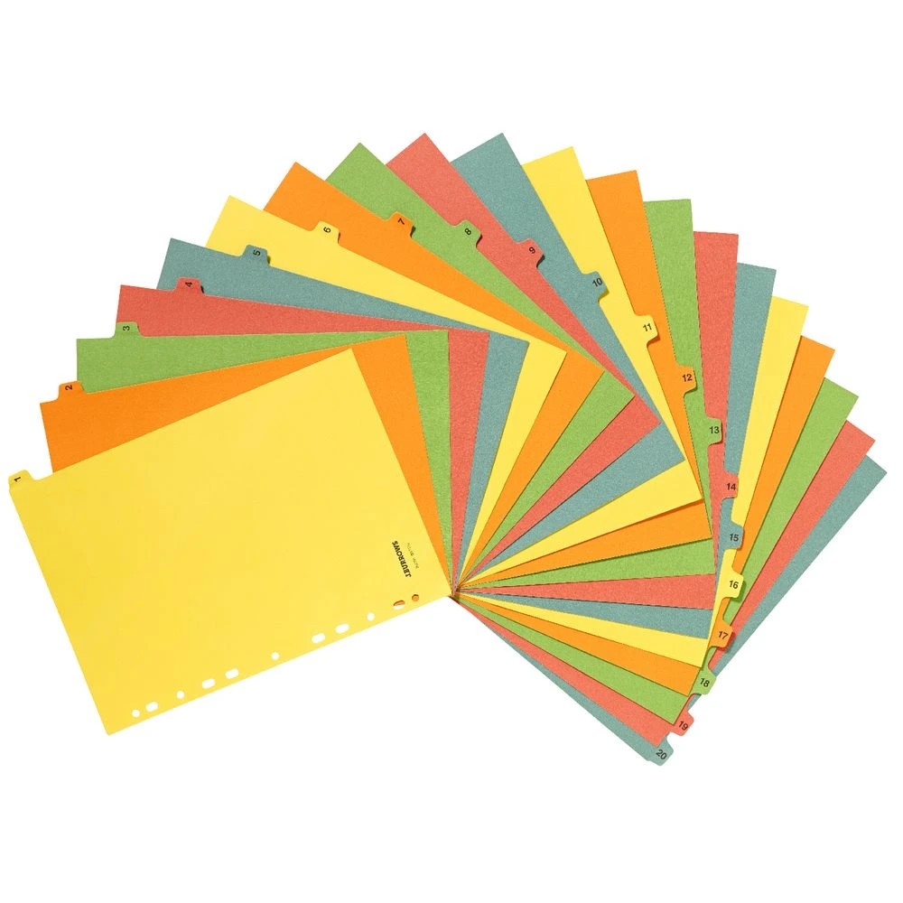2 J.Burrows Manilla Dividers A4 1-20 Tab Assorted Colours, 2 of 3