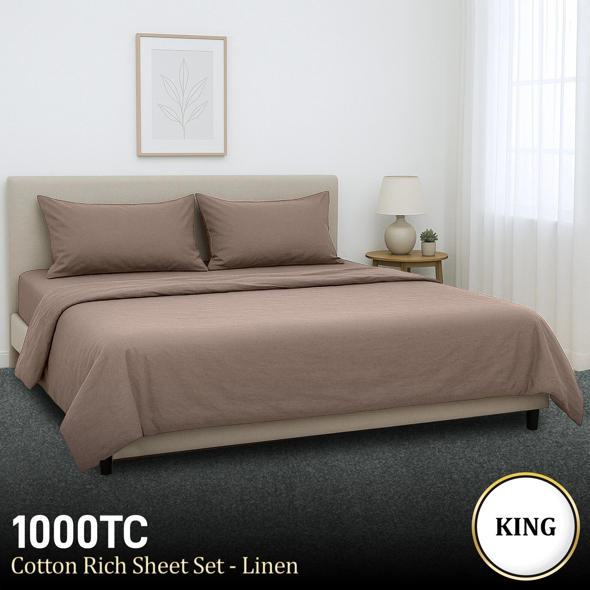 10 4pc 1000 Thread Count Cotton Rich King Bed Sheet Gift Pack Cvc Microfibre Blend In Linen
 - King Bed, 10 of 10