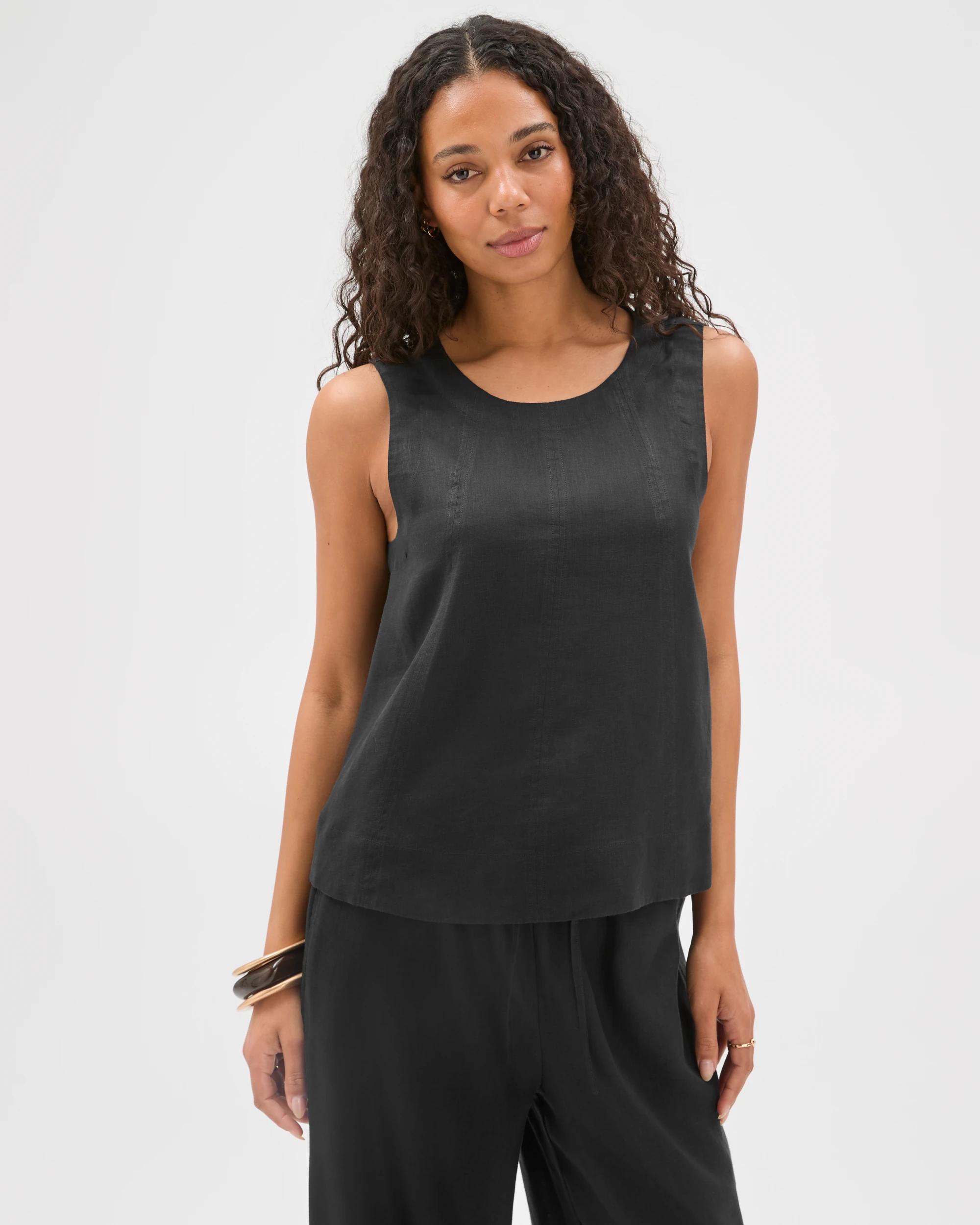 2 Target Woman European Linen Swing Tank Top BLACK, 2 of 7