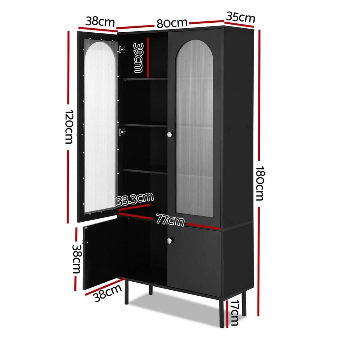 4 Artiss Buffet Sideboard Cupboard Cabinet - Black, 4 of 6