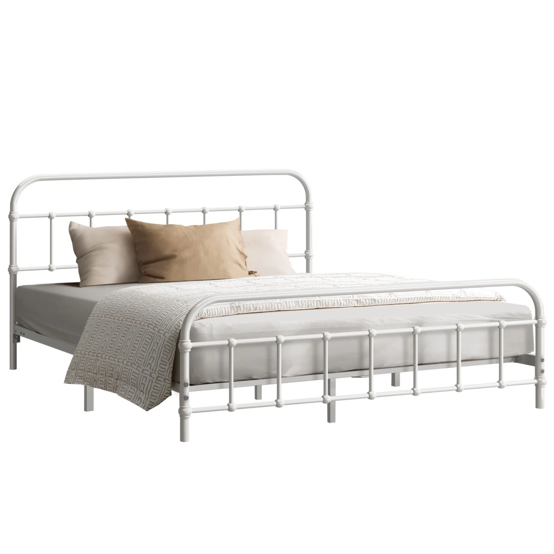 1 Oikiture Bed Frame Metal Bed Base Double Size Bed Platform
 - White, 1 of 9