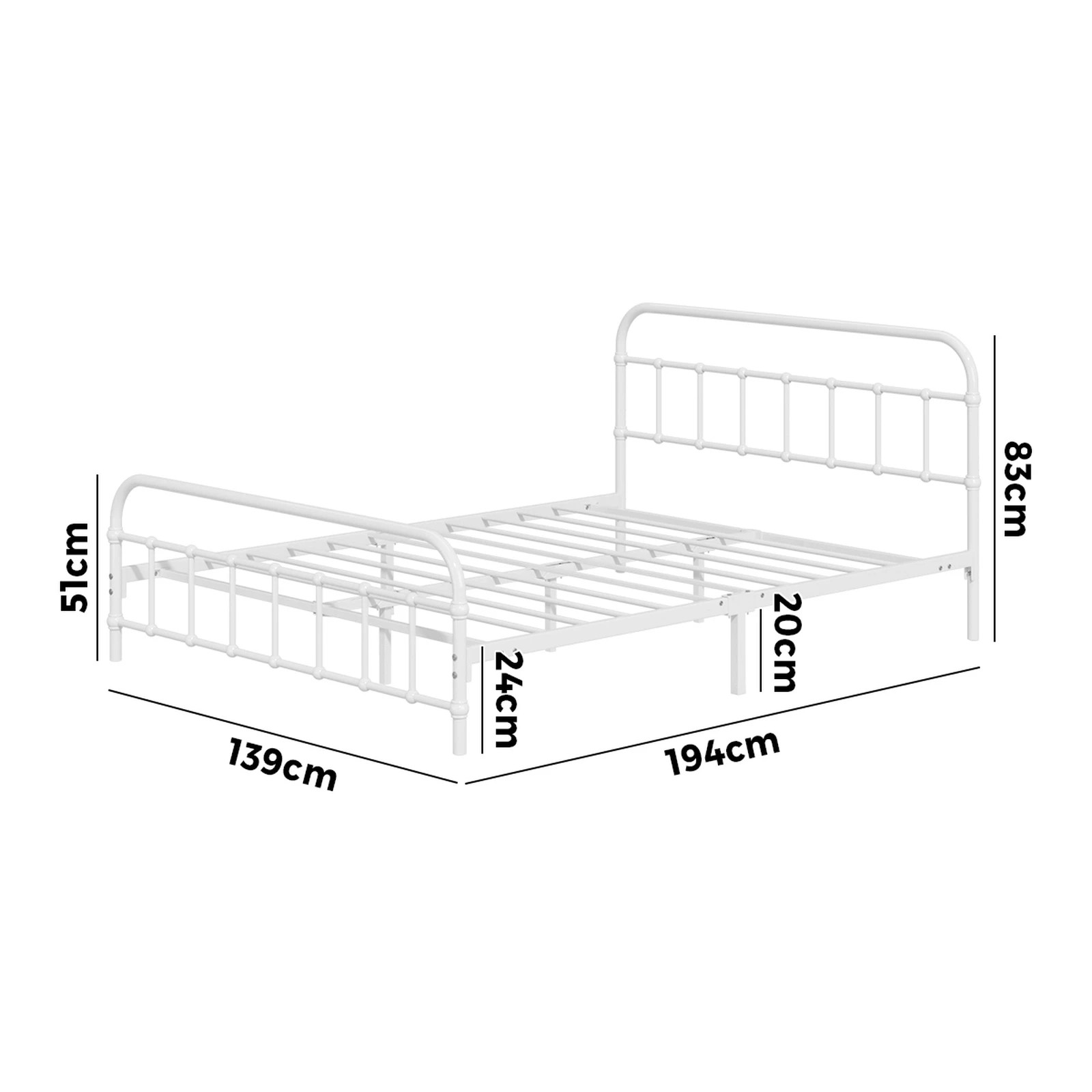 1 Oikiture Bed Frame Metal Bed Base Double Size Bed Platform
 - White, 1 of 9