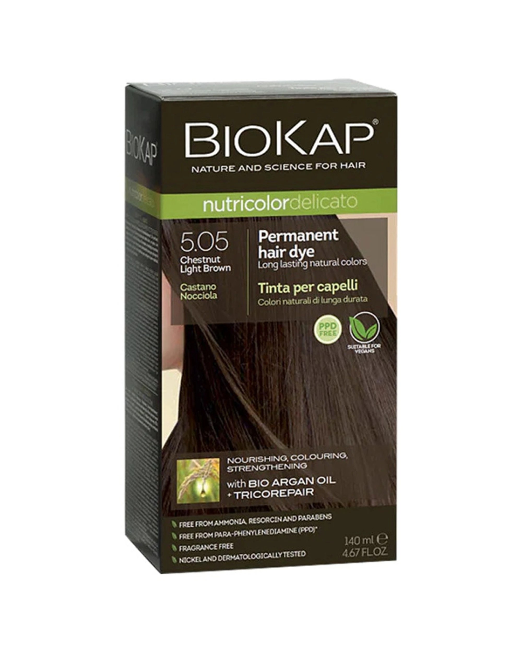 1 BioKap Nutricolor Delicato 5.05 Chestnut Light Brown Permanent Hair Dye - Brown, 1 of 1