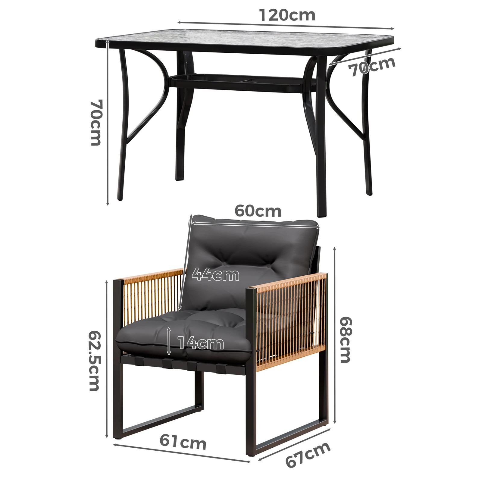 5 Alfordson Outdoor Dining Set Garden Table Lounge Chairs Patio Furniture - Black Grey, 5 of 10