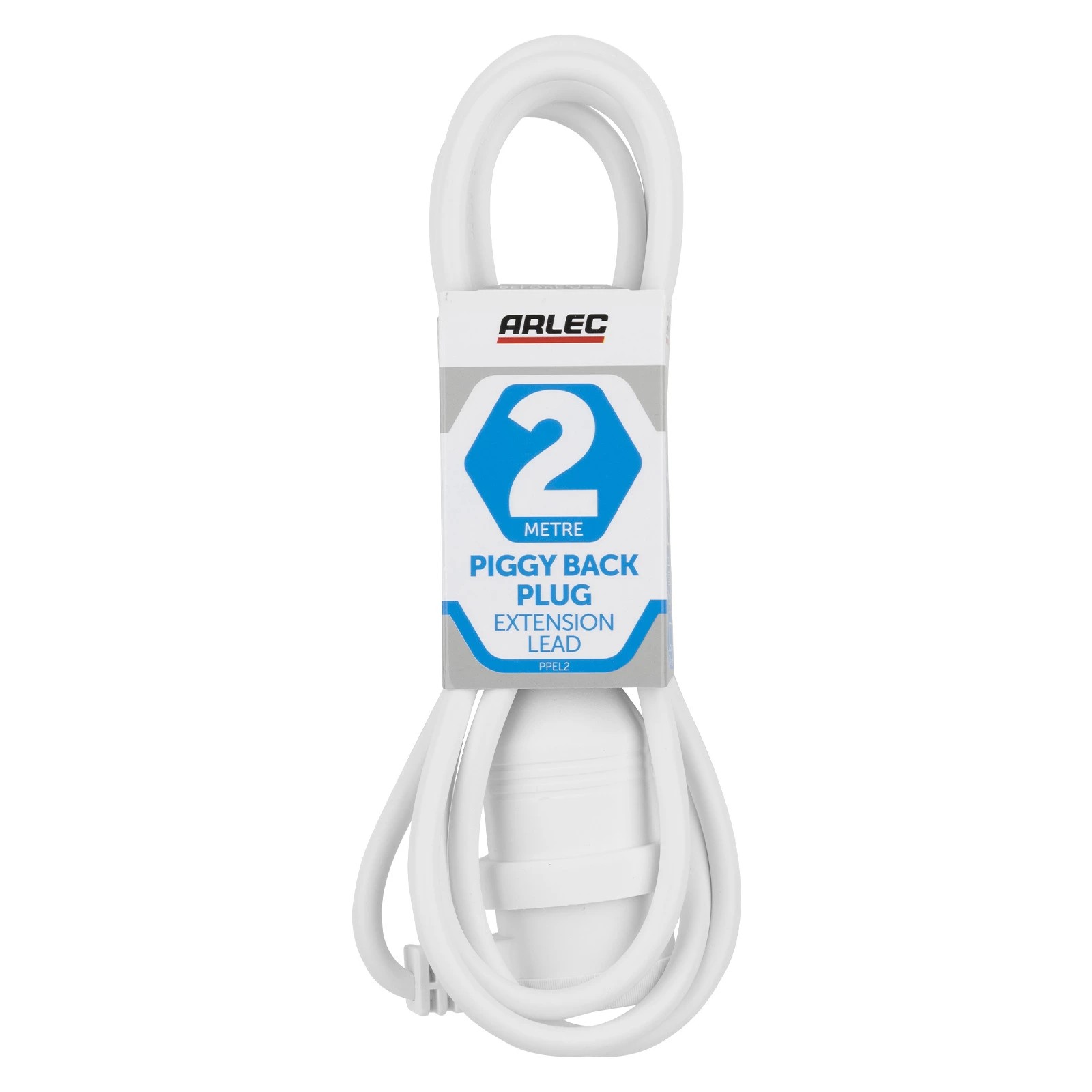 1 2m Arlec White Piggy Back Extension Lead, 1 of 2