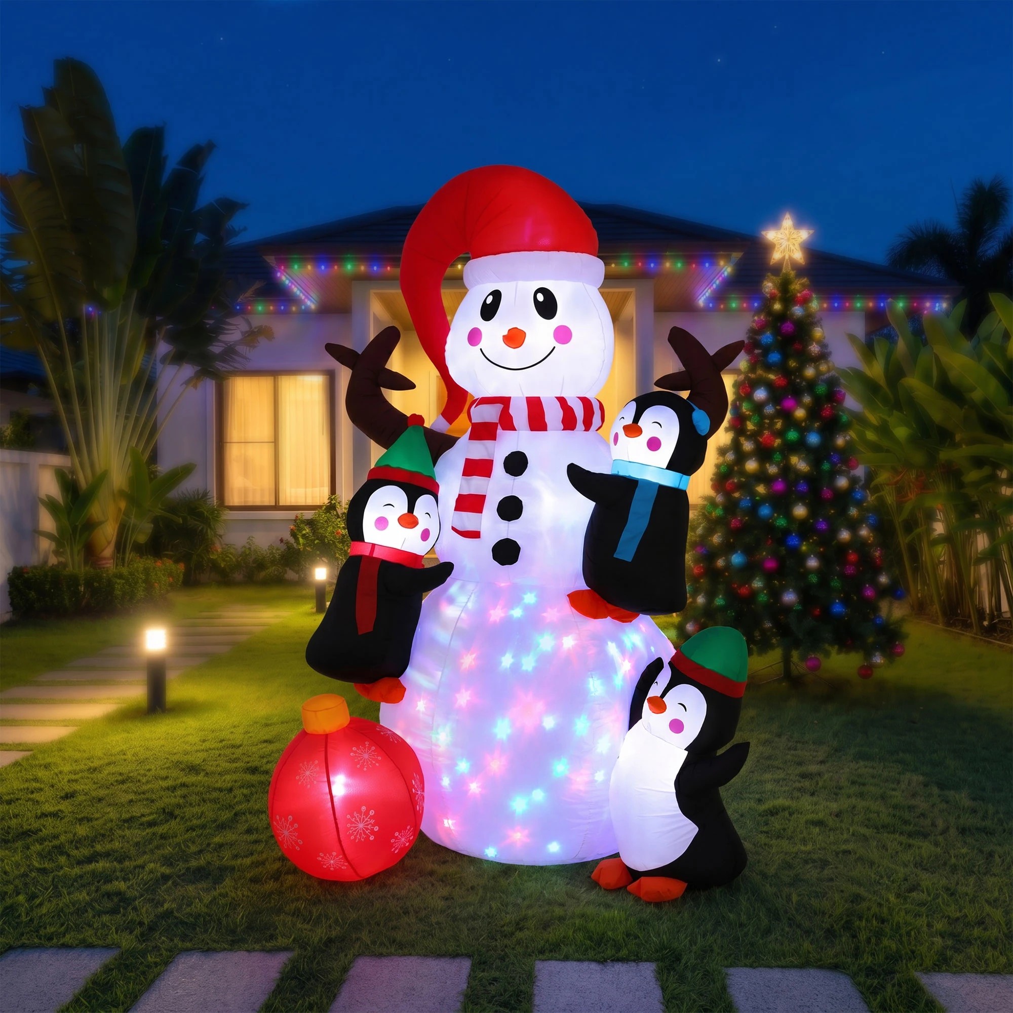 5 Jingle Jollys Christmas Inflatable Snowman 1.8M Height LED Outdoor Decorations Illuminated - Multi, 5 of 9
