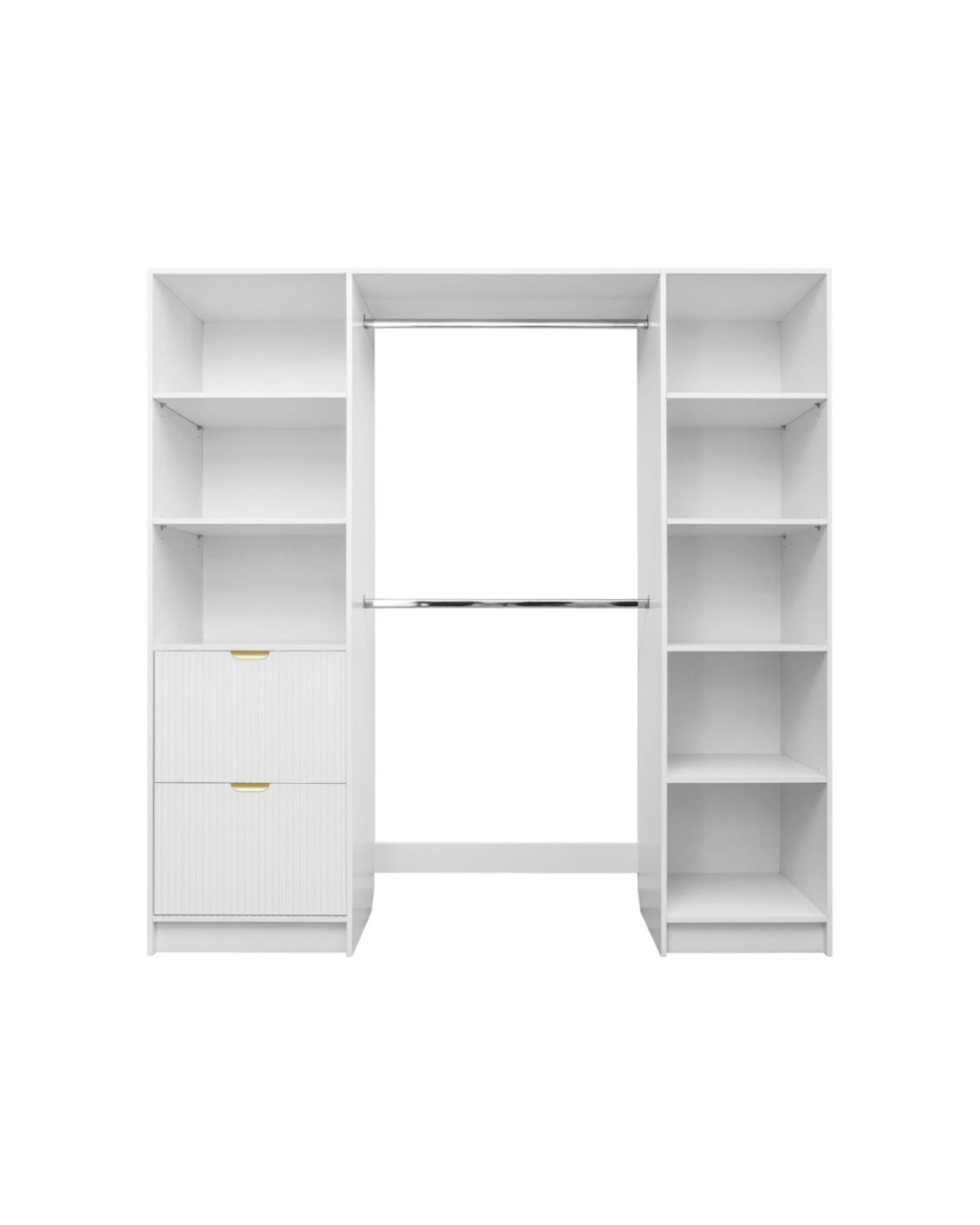 1 European Cabinetry Basel Walk In Wardrobe Kit Fluted Brass Round Handle - White, 1 of 4