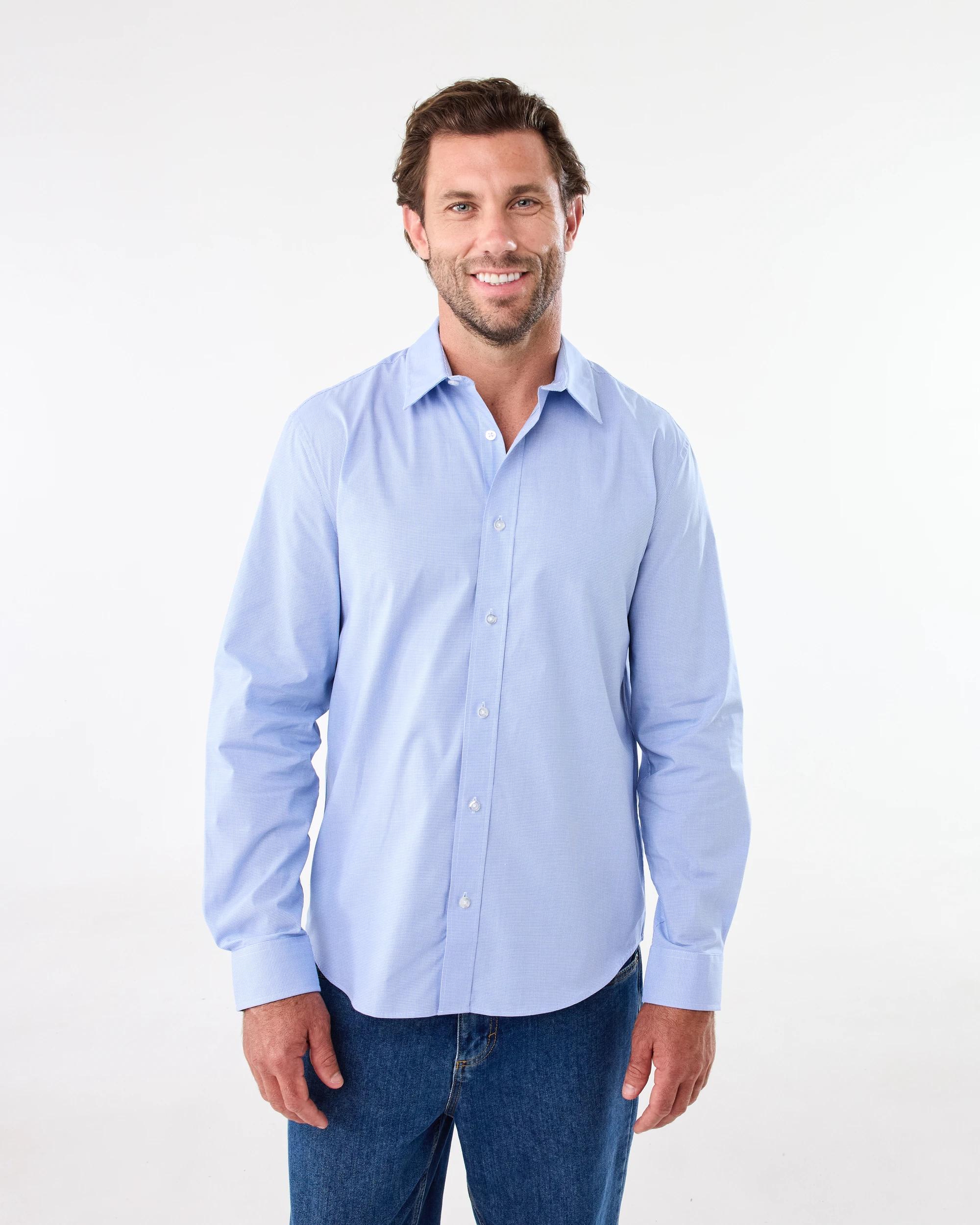 1 Workwear Long Sleeve Business Shirt Blu Micro, 1 of 7