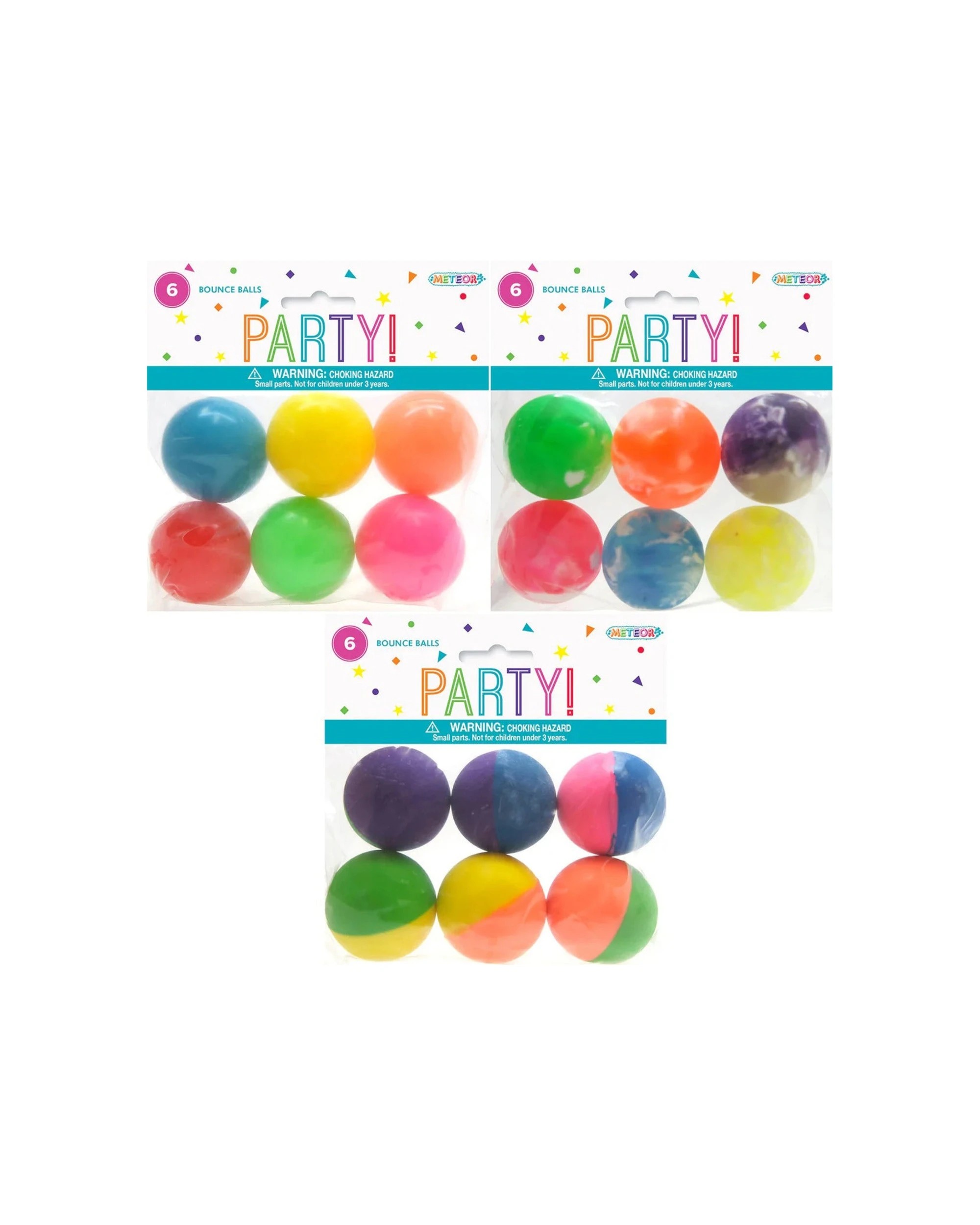 1 Meteor Party 6pc Hi Bounce Balls Colourful Favour Toy Set Novelty - Multi, 1 of 1