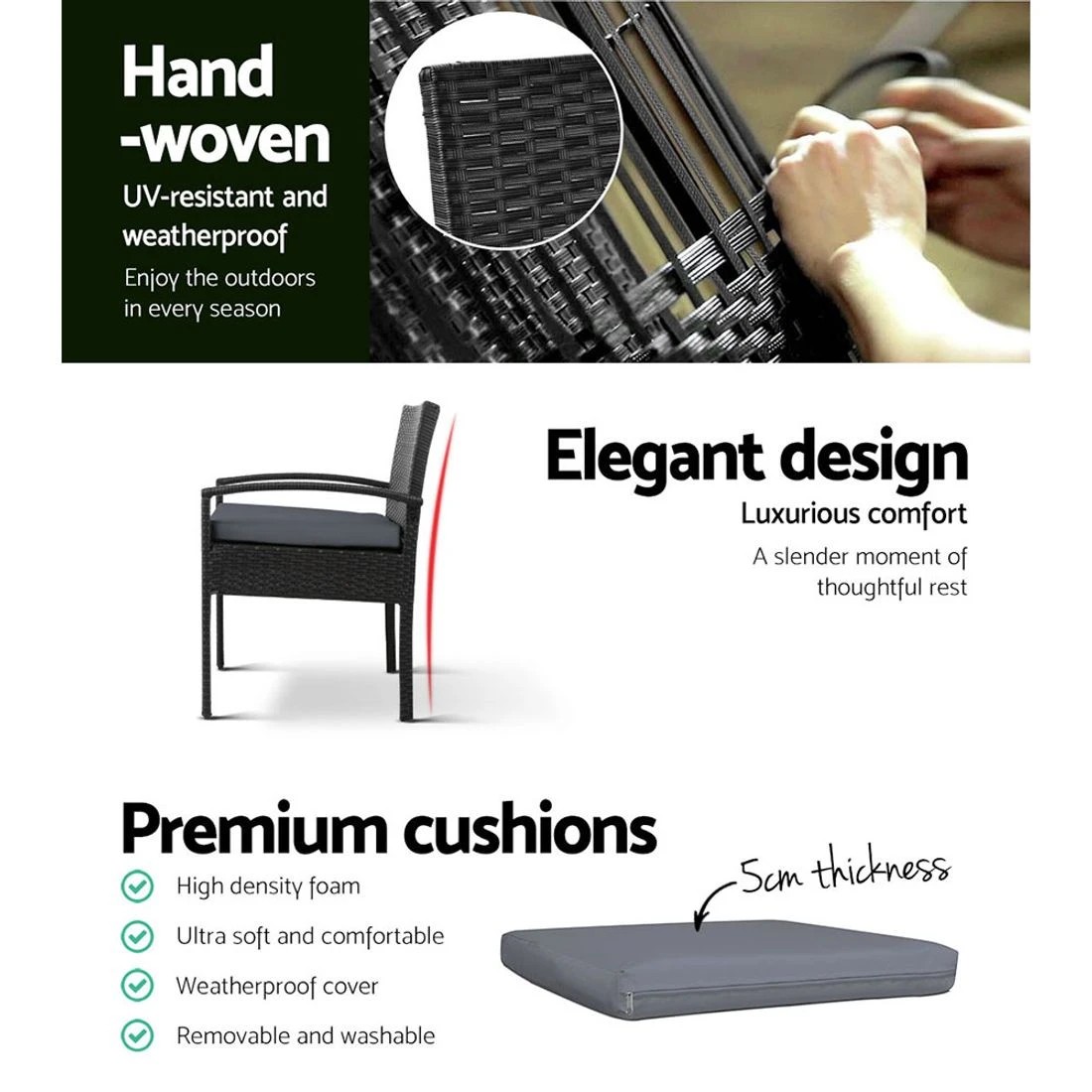 4 Gardeon 2PC Outdoor Dining Chairs Patio Furniture Rattan Lounge Chair Cushion - Black, 4 of 5