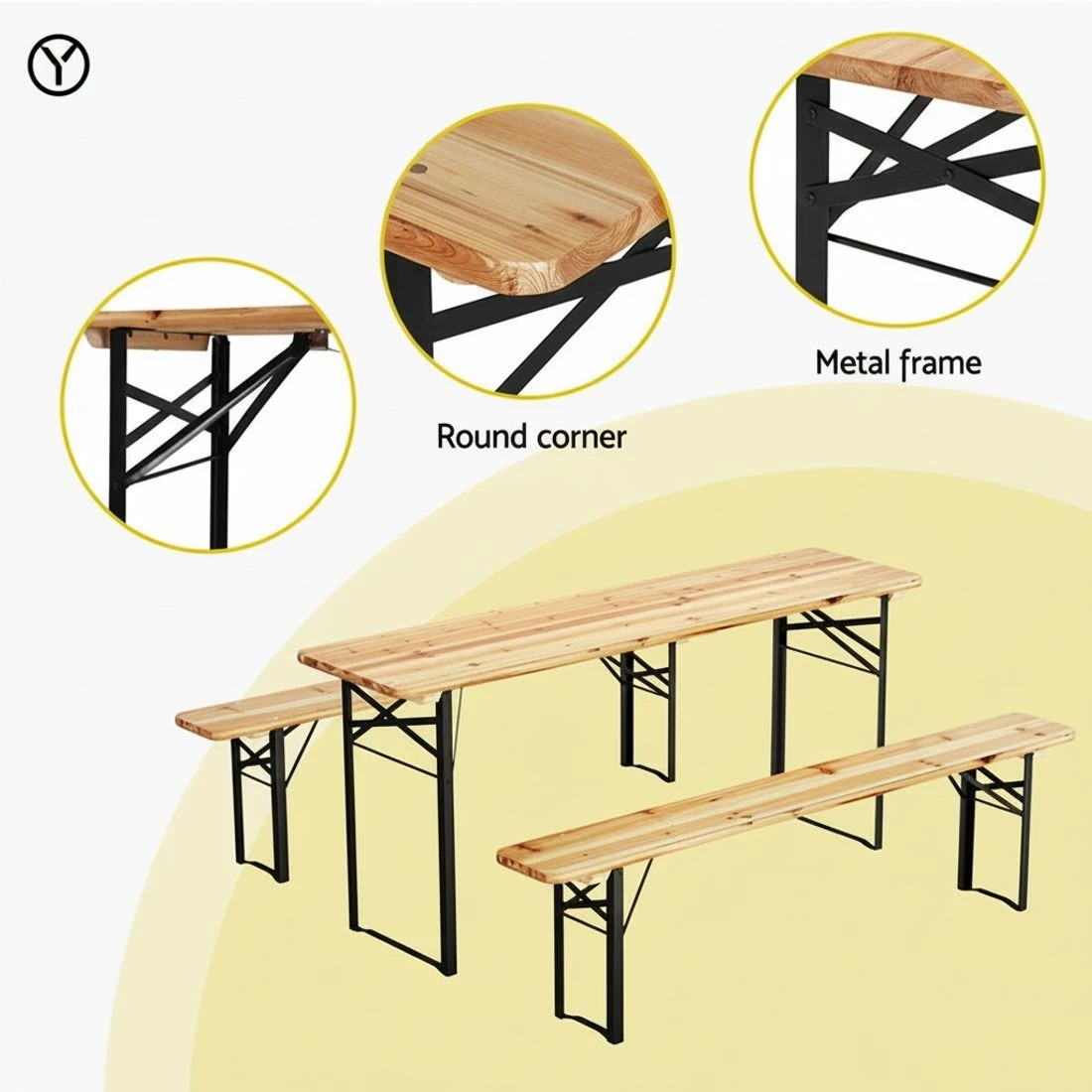 5 Gardeon 3 PCS Outdoor Furniture Dining Set Lounge Setting Patio Wooden Bench - Natural, 5 of 6
