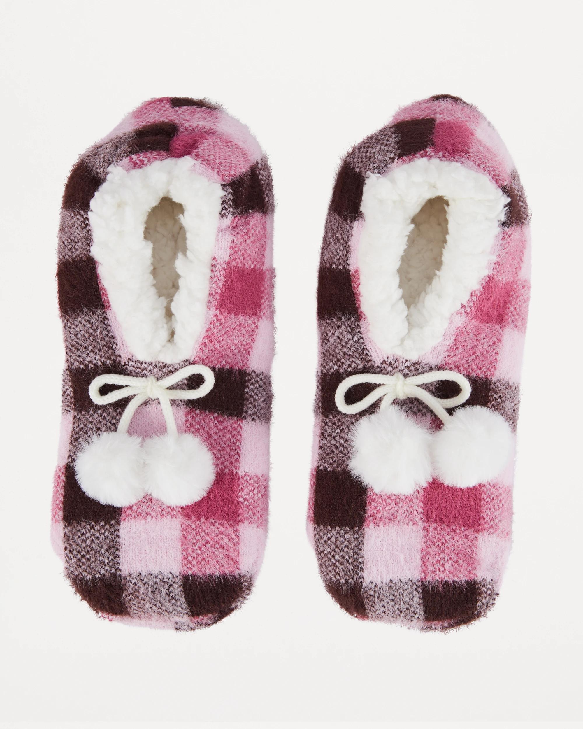 1 Sherpa Pom Pom Sockette Pink Check, 1 of 4