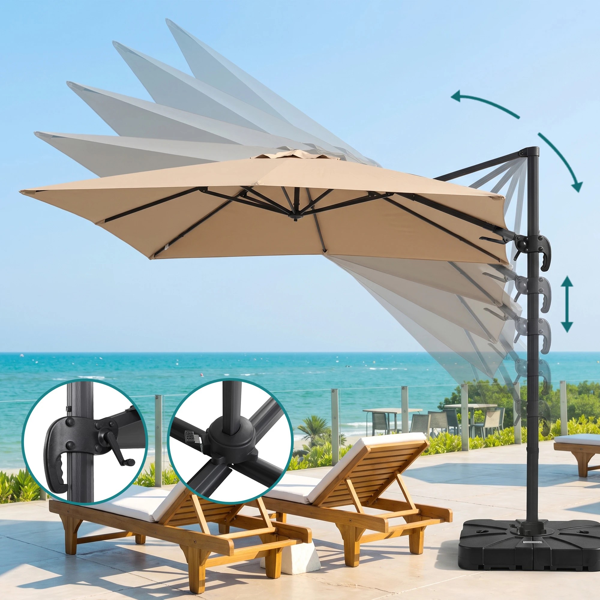 5 Instahut Outdoor Umbrella 3m Left-right Tilting Cantilever Patio Parasol - Beige, 5 of 8