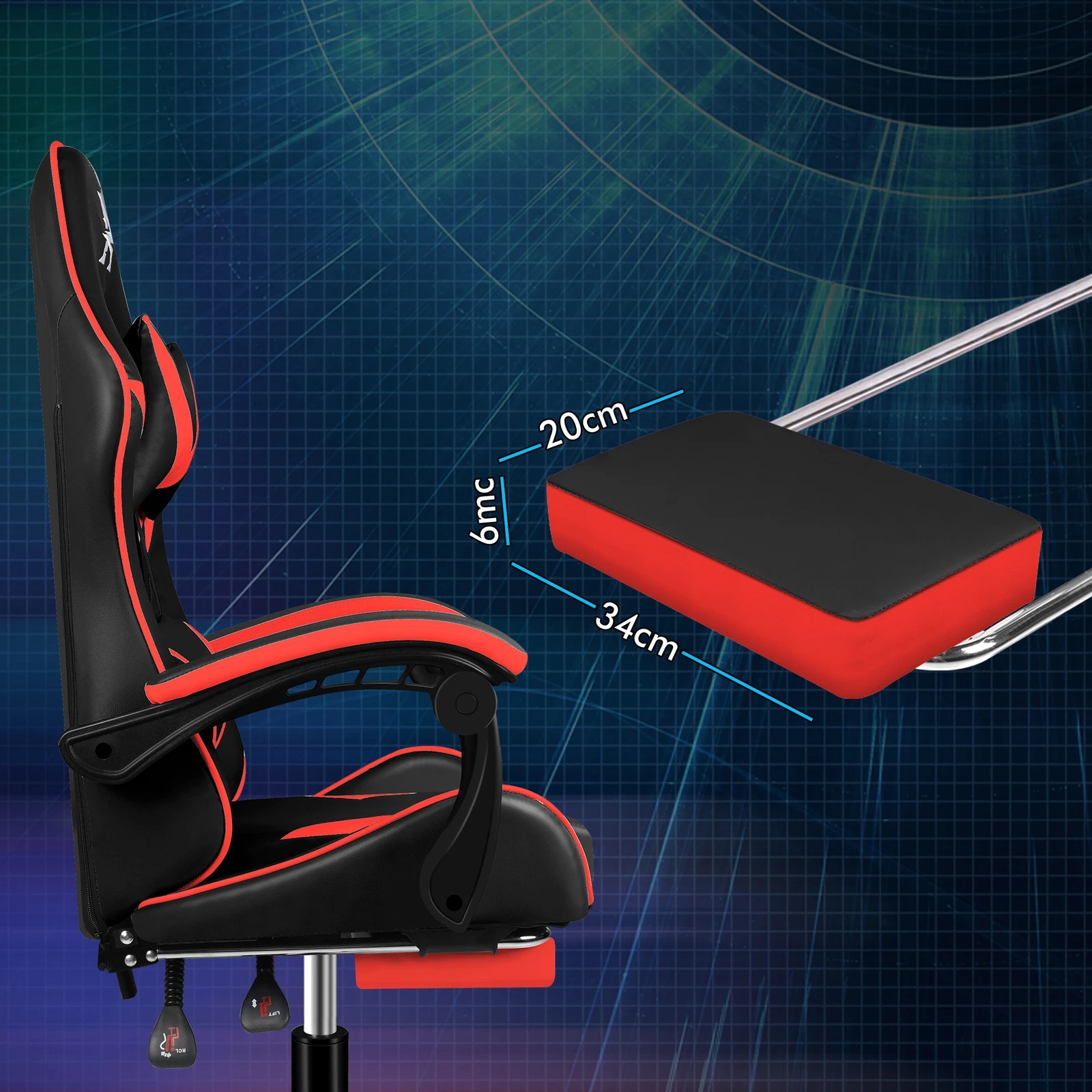 7 Alfordson Gaming Office Chair Massage Computer Footrest Seat Leather - Red, 7 of 10