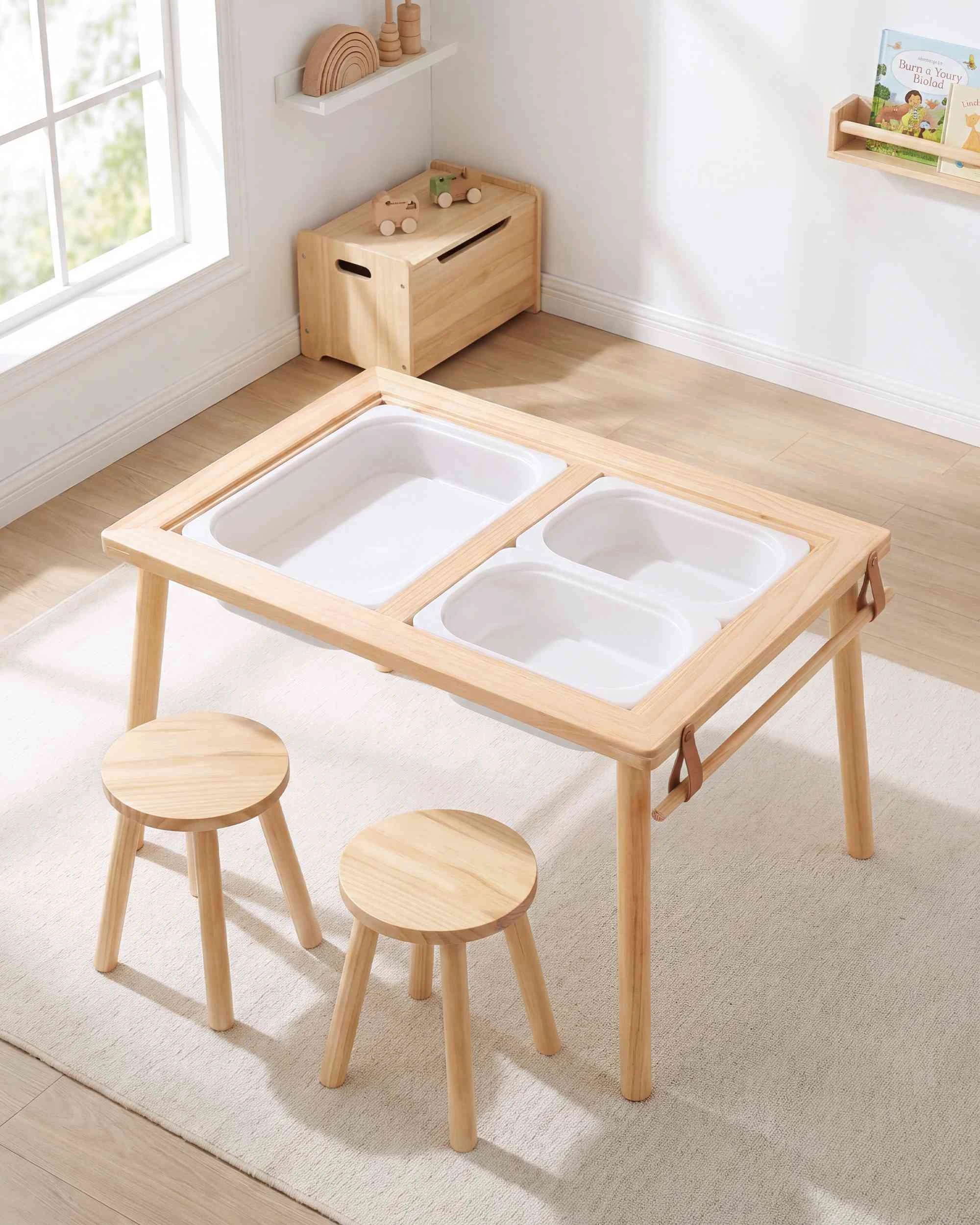 2 PlayPals Toddler Activity Table Wooden Sensory Table Set w/ Utility Rail, 2 of 9