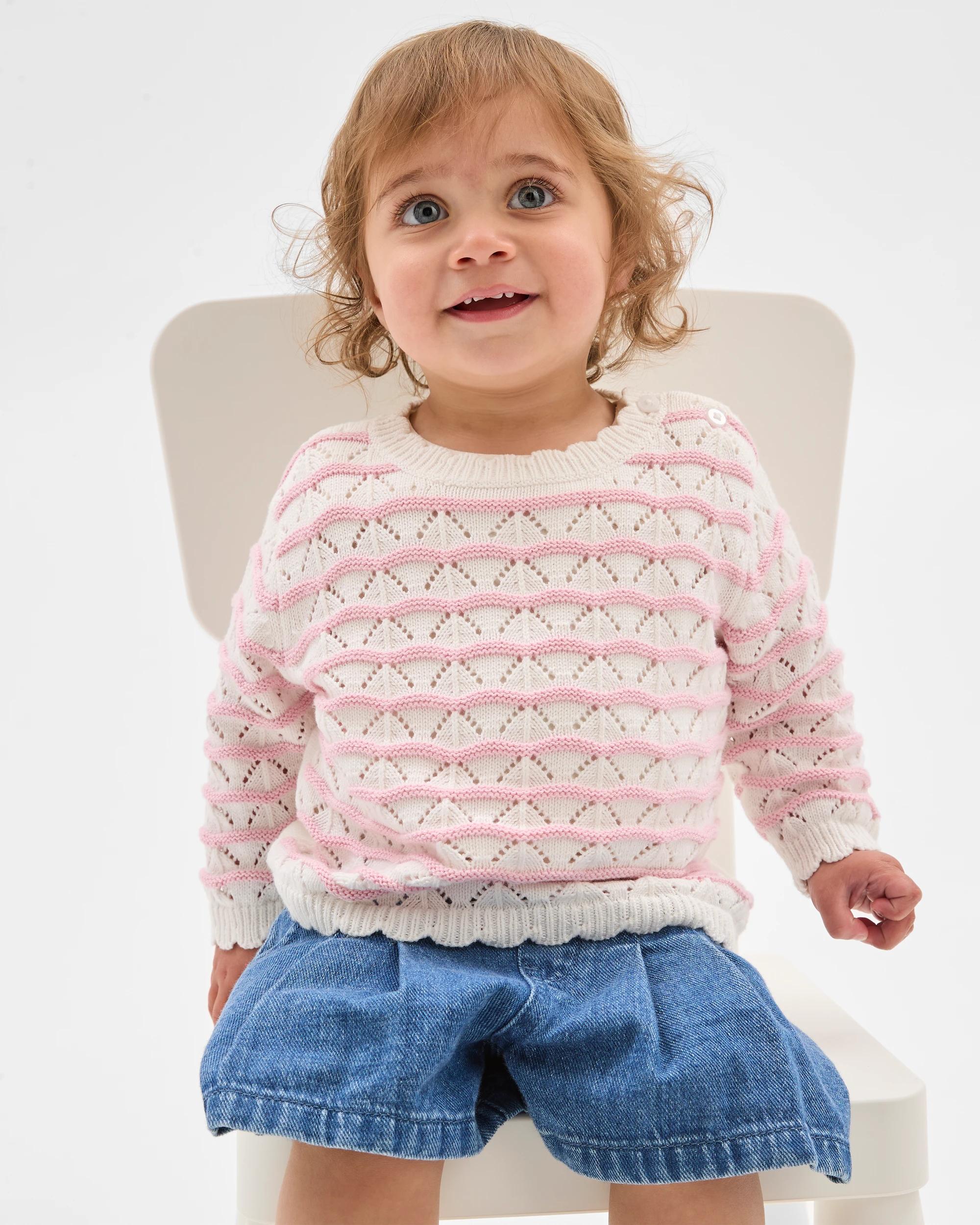 2 Target Baby Organic Cotton Lightweight Crochet Knit Jumper LILAC STRIPE, 2 of 4