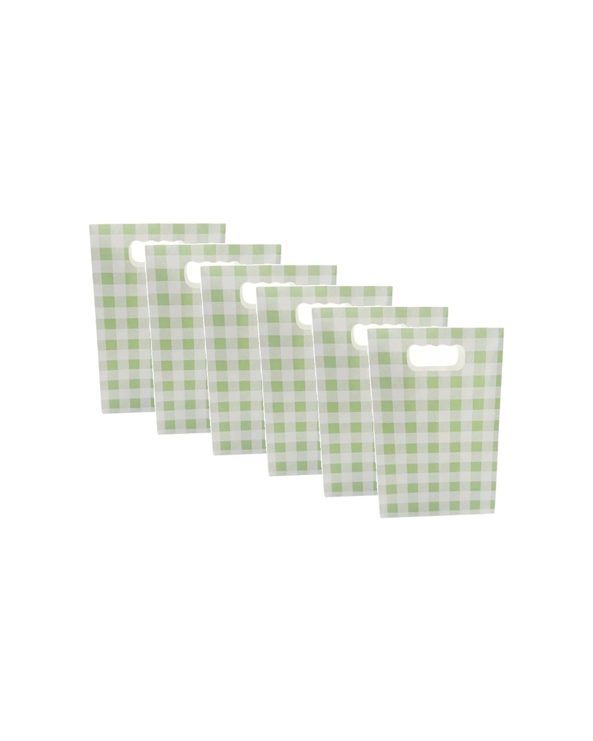 1 Party Maker 6pc Gingham Paper Gift Bags With Die Cut Handle - Green, 1 of 1