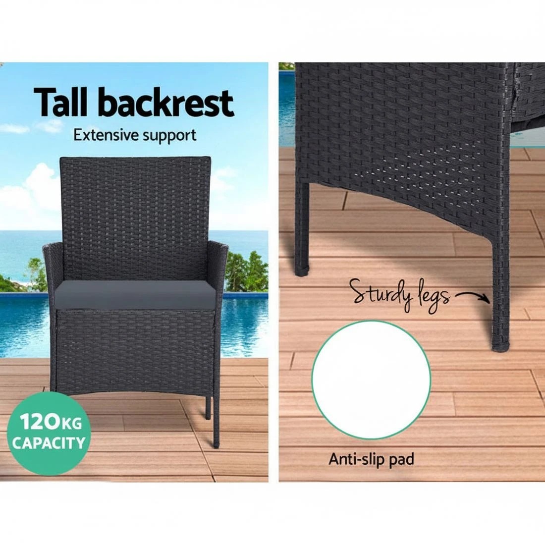 4 Gardeon 4 Seater Outdoor Sofa Set with Storage Cover Wicker Table Chair DarkGrey - Grey, 4 of 5