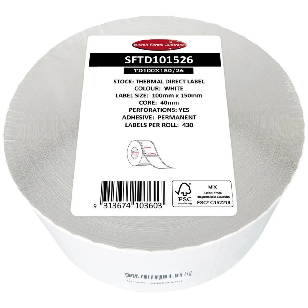 1 Stock Form Direct Thermal Labels 100 x 150mm 430 Pack White, 1 of 2