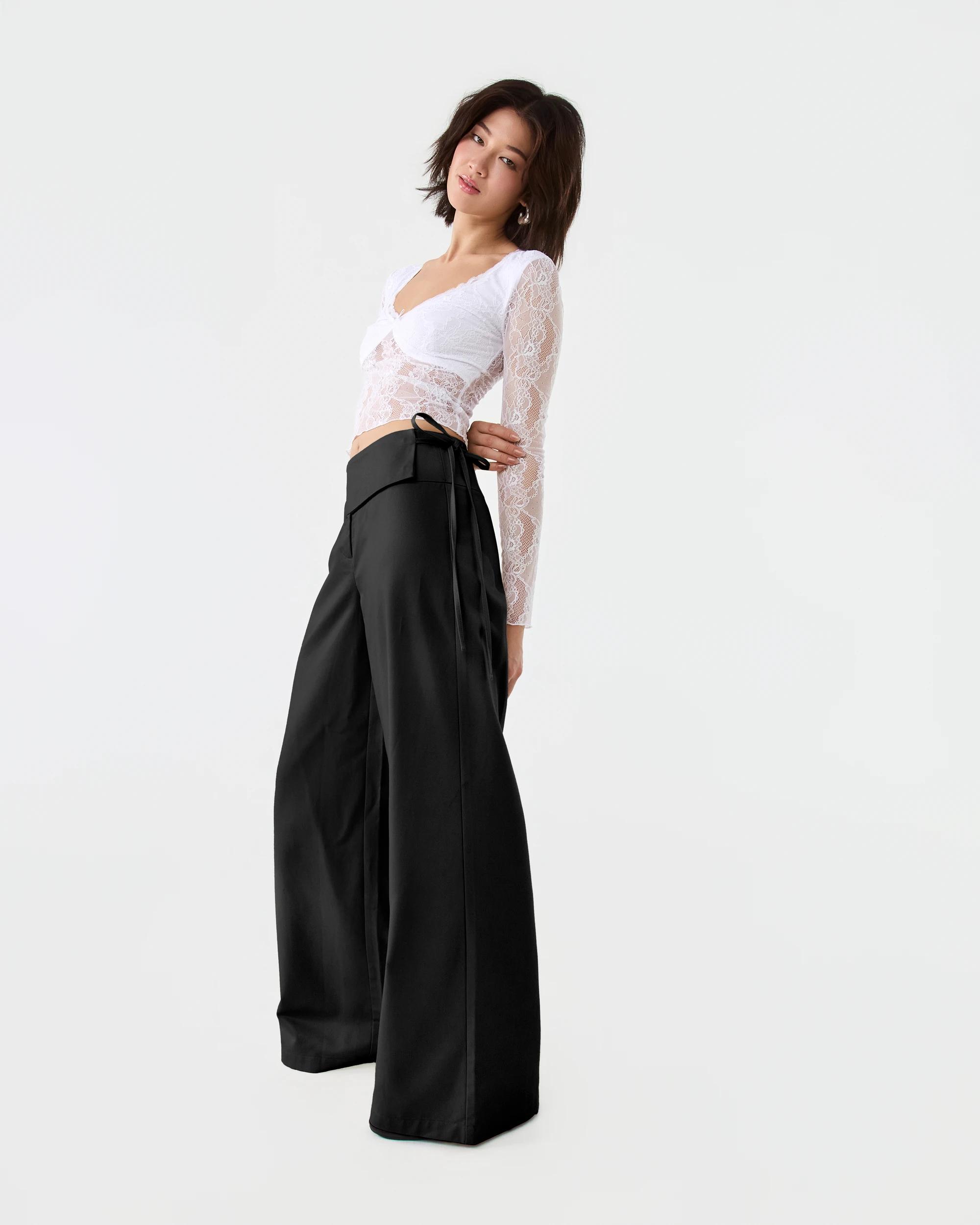 3 Side Tie Wide Leg Pants Black, 3 of 7