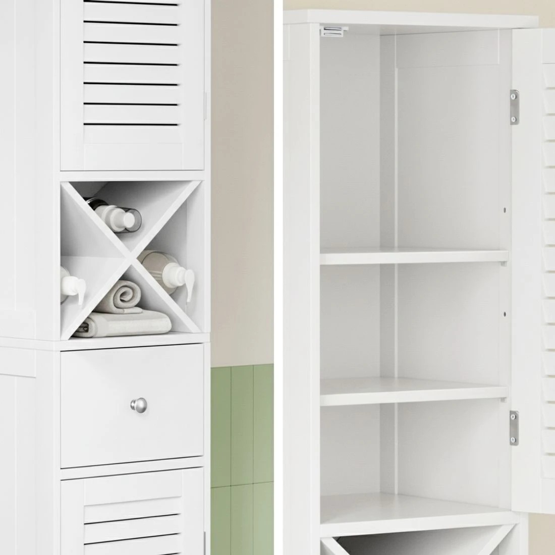 4 Artiss Bathroom Storage Cabinet 170cm Tall Slim Organiser Toilet Corner Adjustable Shelf Louver - White, 4 of 6