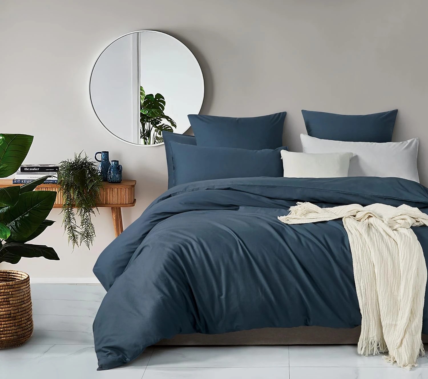 1 Gioia Casa Vintage Washed Cotton Quilt Cover Set Soft Breathable - Super King Bed - Dark Indigo, 1 of 4