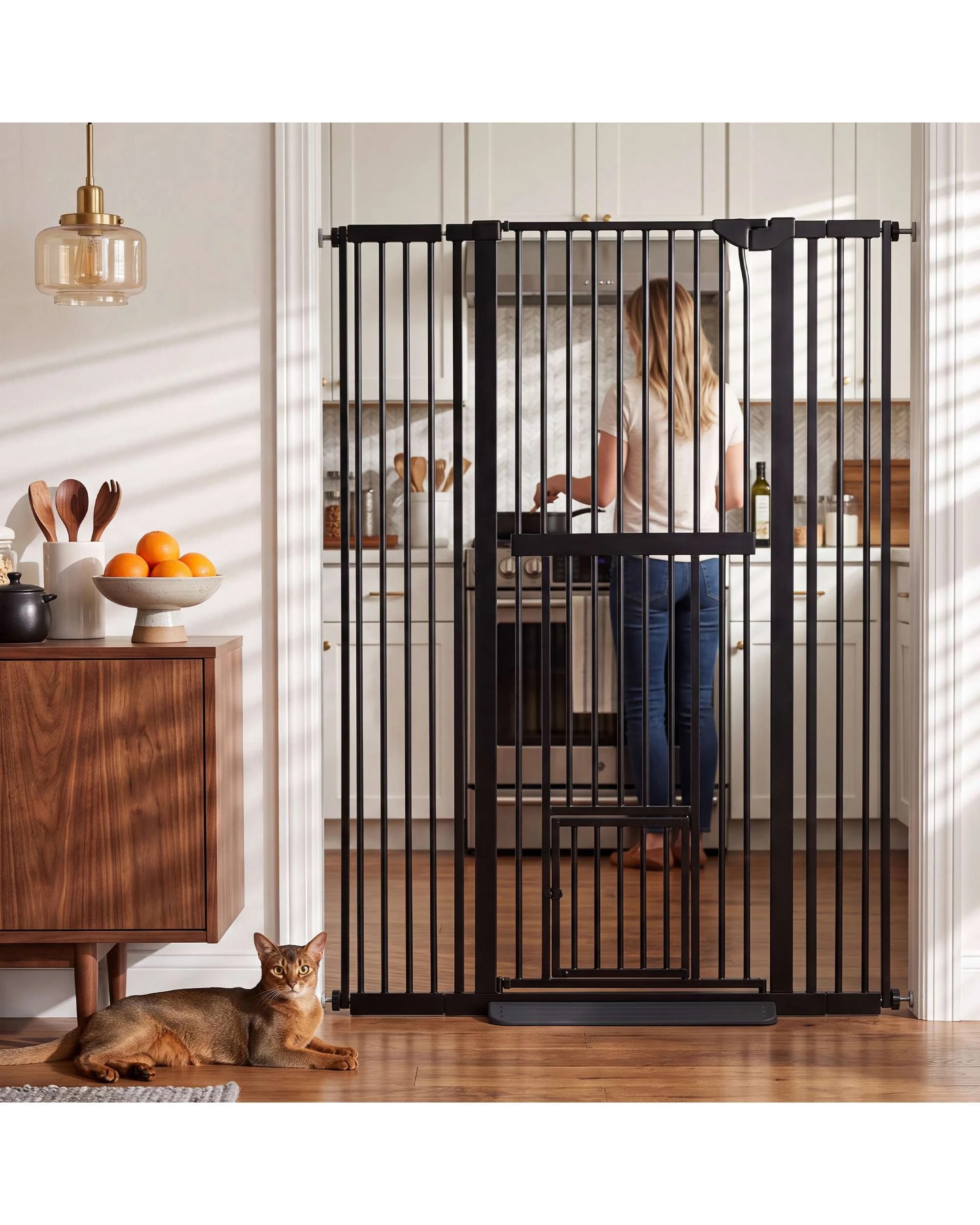 2 Advwin 151cm Extra Tall Pet Safety Gate Adjustable 75-105cm Wide Metal Gate Pet Door, 2 of 8