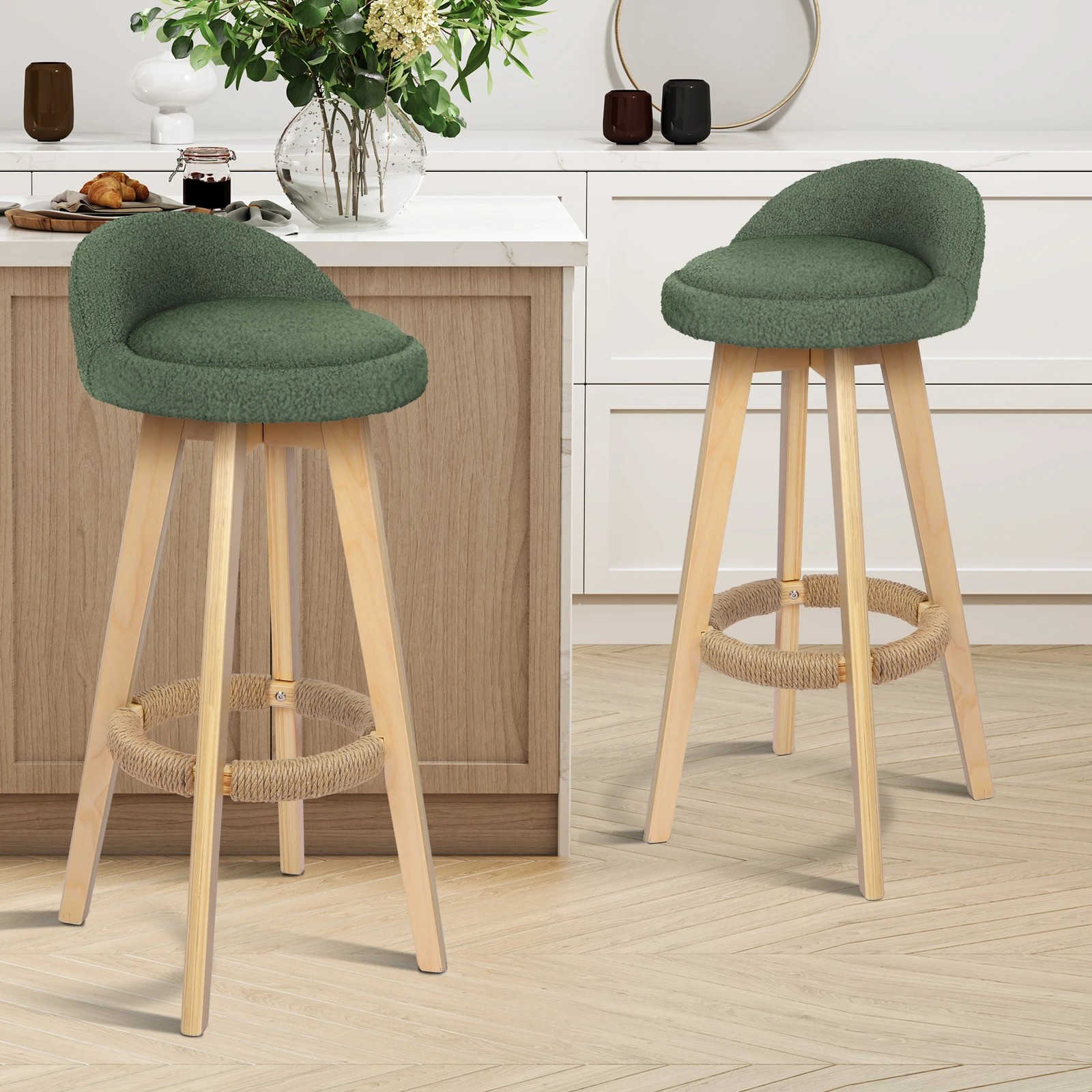 9 Alfordson 4x Kitchen Bar Stools Liam Wooden Swivel Bar Stool Chairs Boucle - Green, 9 of 10