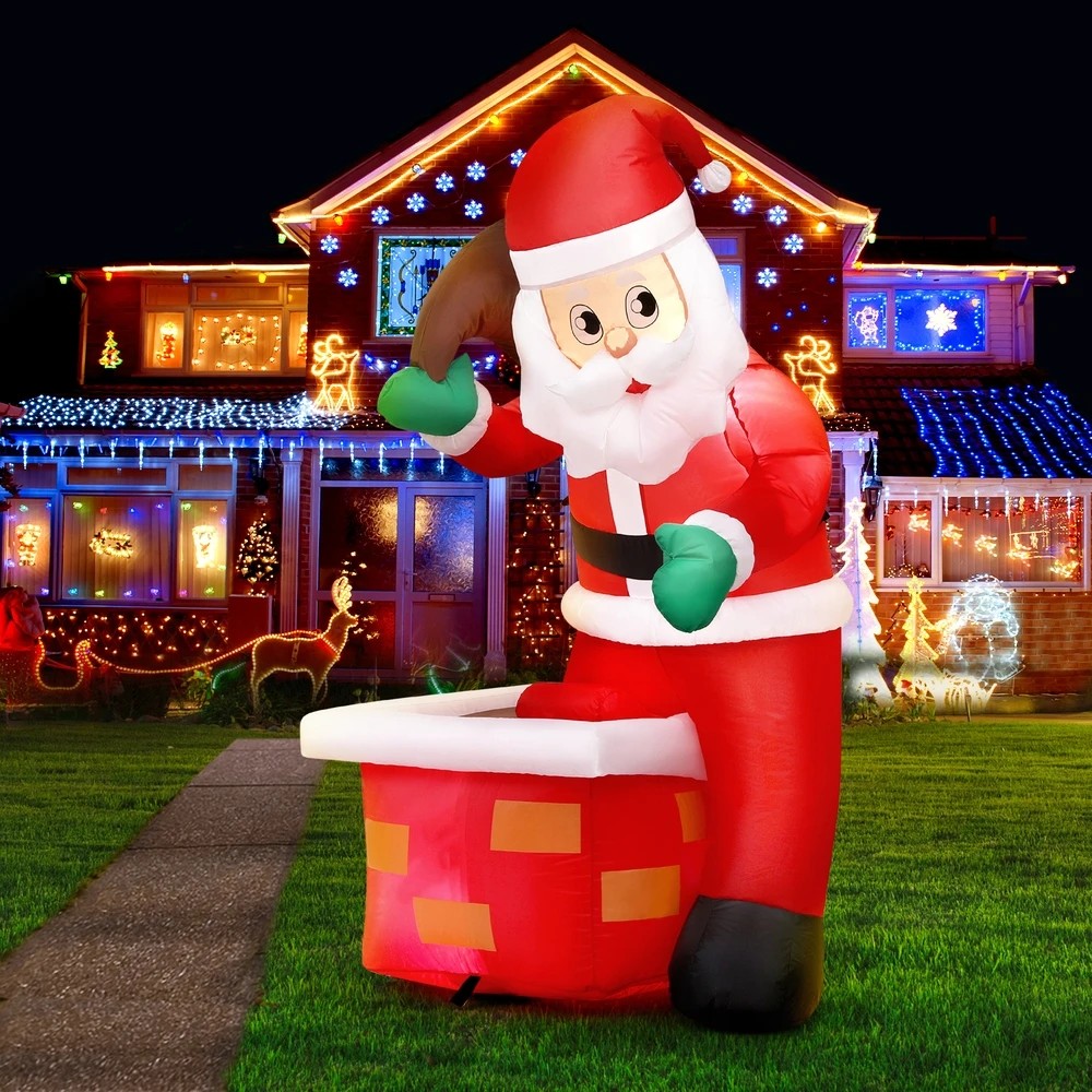 2 Jingle Jollys Christmas Inflatable Santa Illuminated Decorations Durable Space Saving Modern Decor Easy Assembly - Multi, 2 of 7