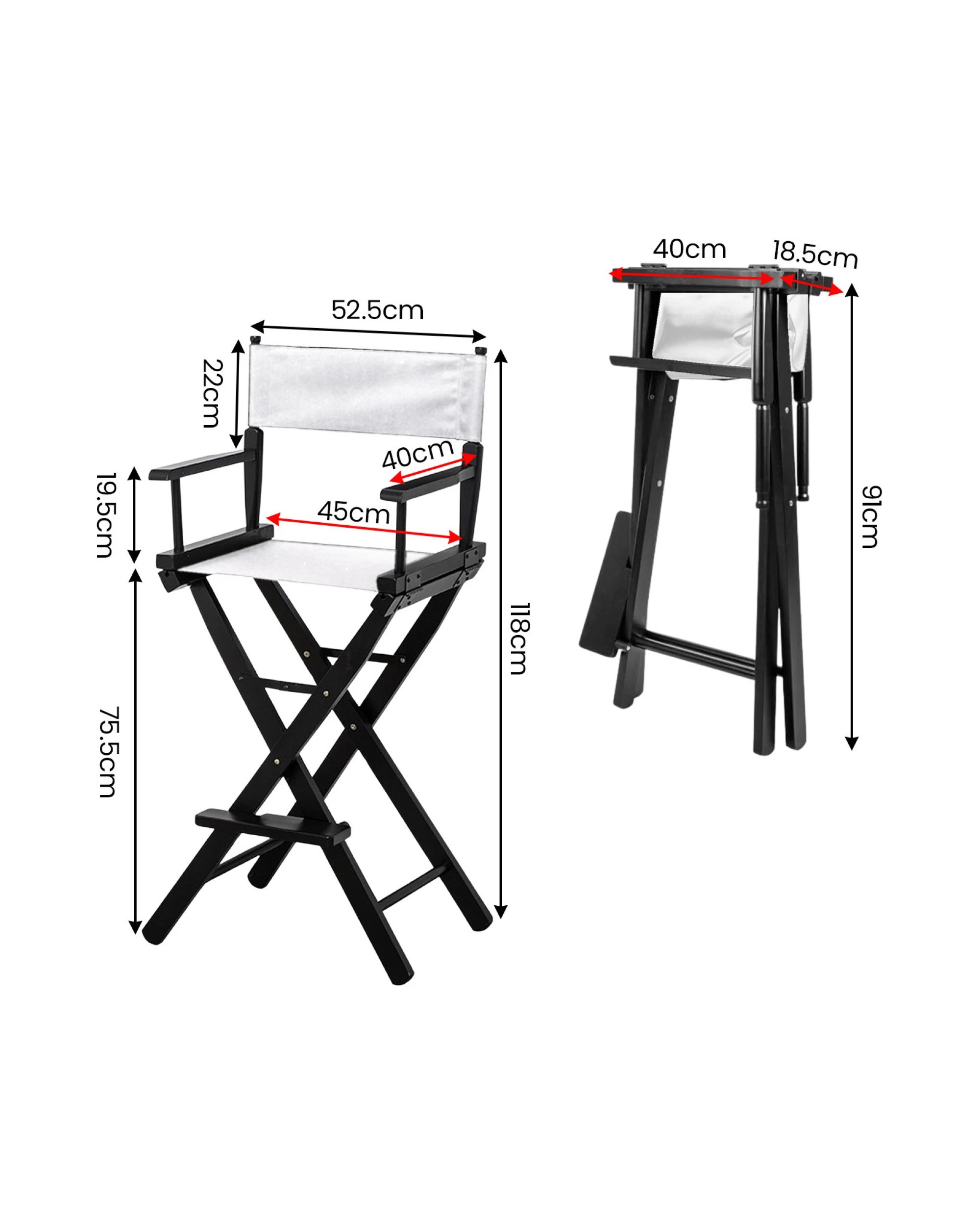 3 Sarantino Set of 2 White Tall Directors Chair Beech Wood Frame with Canvas Seat, 3 of 4
