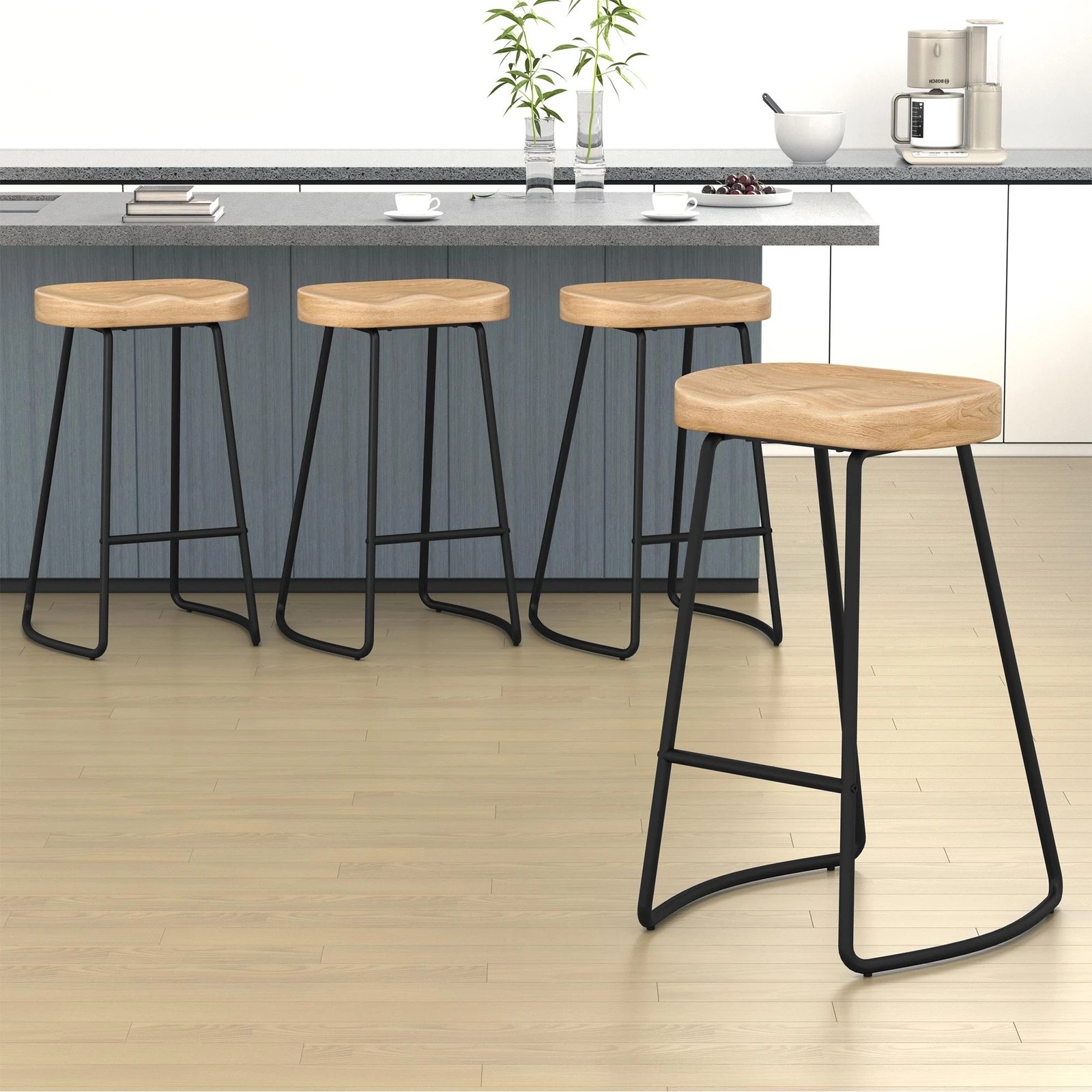 10 Alfordson 4x Bar Stools 75cm Tractor Kitchen Wooden Vintage Chair - Natural, 10 of 10