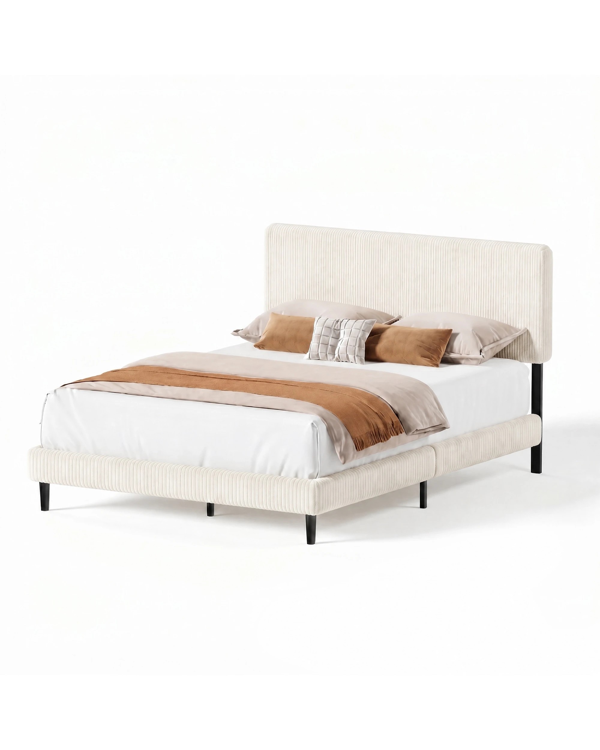 3 Ufurniture Queen Corduroy Bed Frame Adjustable Headboard Underbed Storage - Beige, 3 of 9