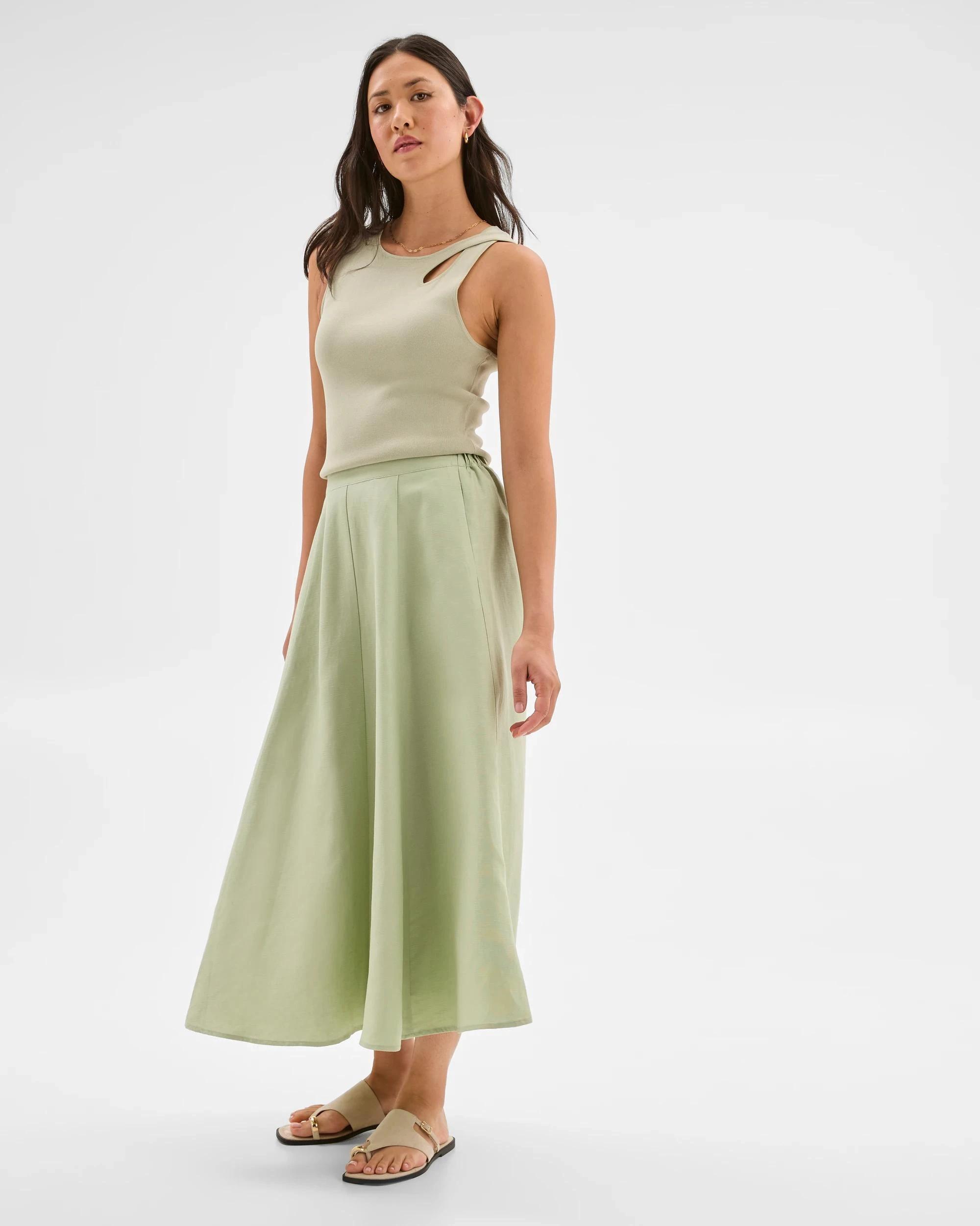 4 Linen Blend A-Line Midi Skirt - Preview DESERT SAGE, 4 of 7