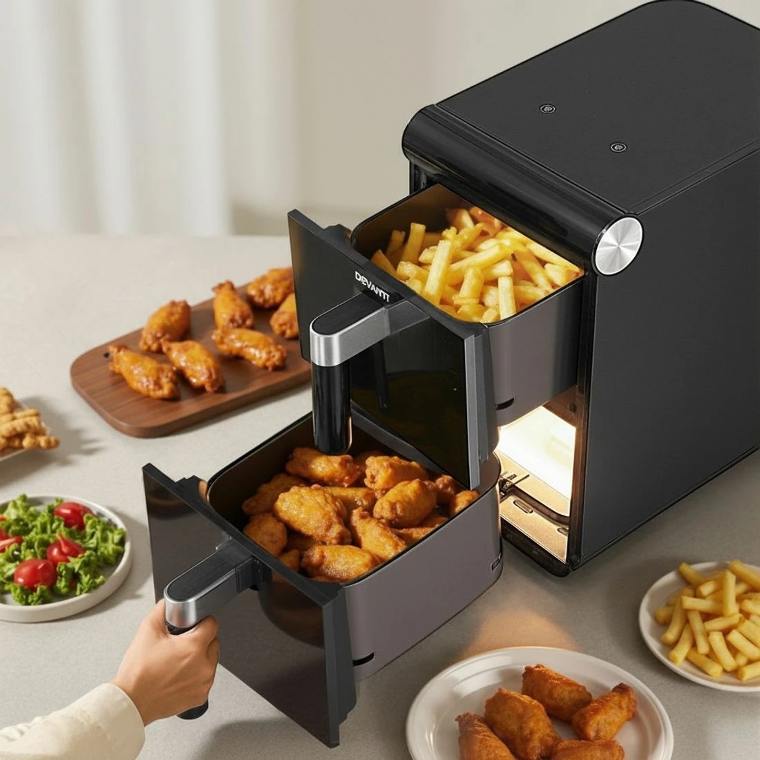 6 Devanti Air Fryer Oven 11L Dual Zone Fryers - Black, 6 of 7