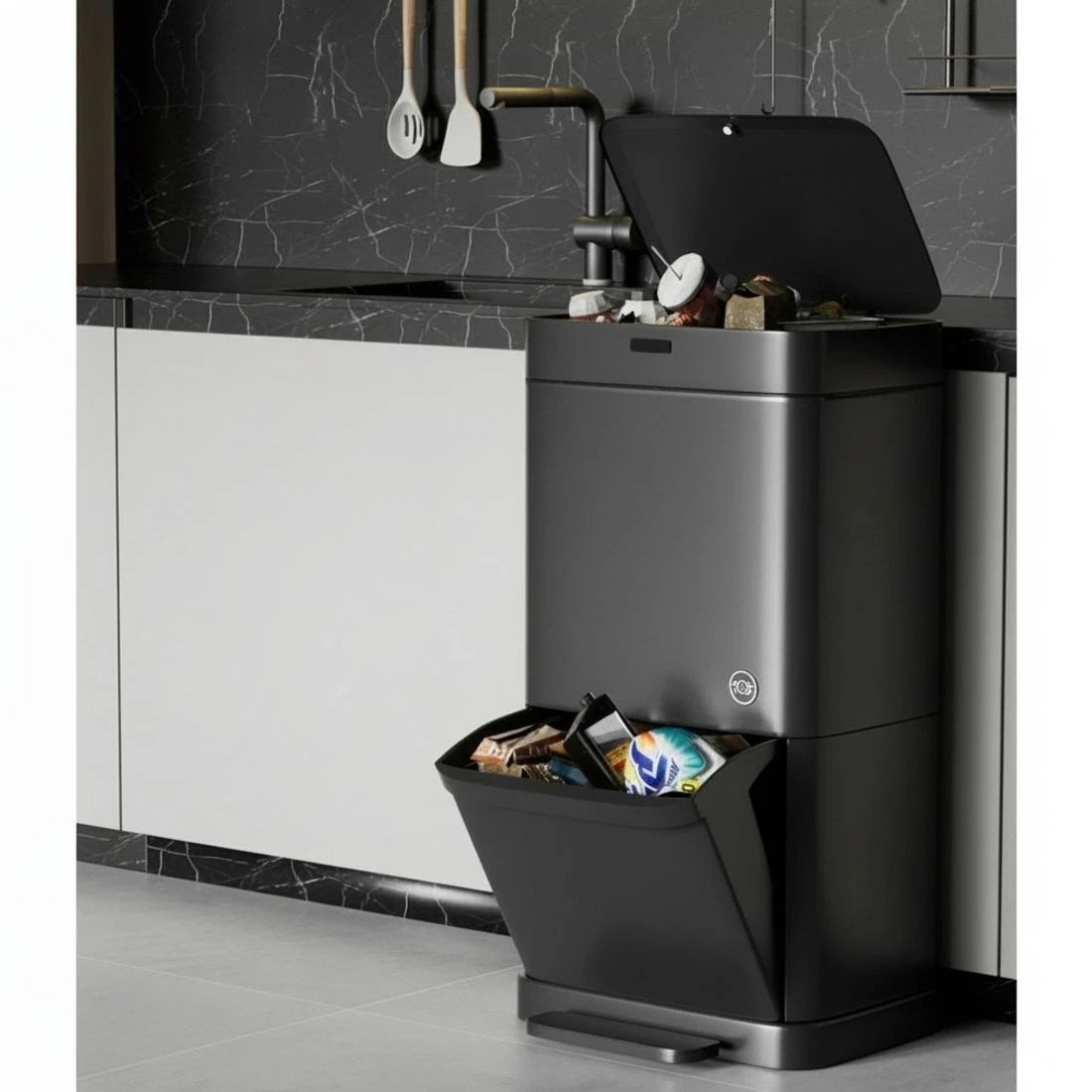 5 Devanti 70L Motion Sensor Bin Pedal Bins Automatic - Black, 5 of 6