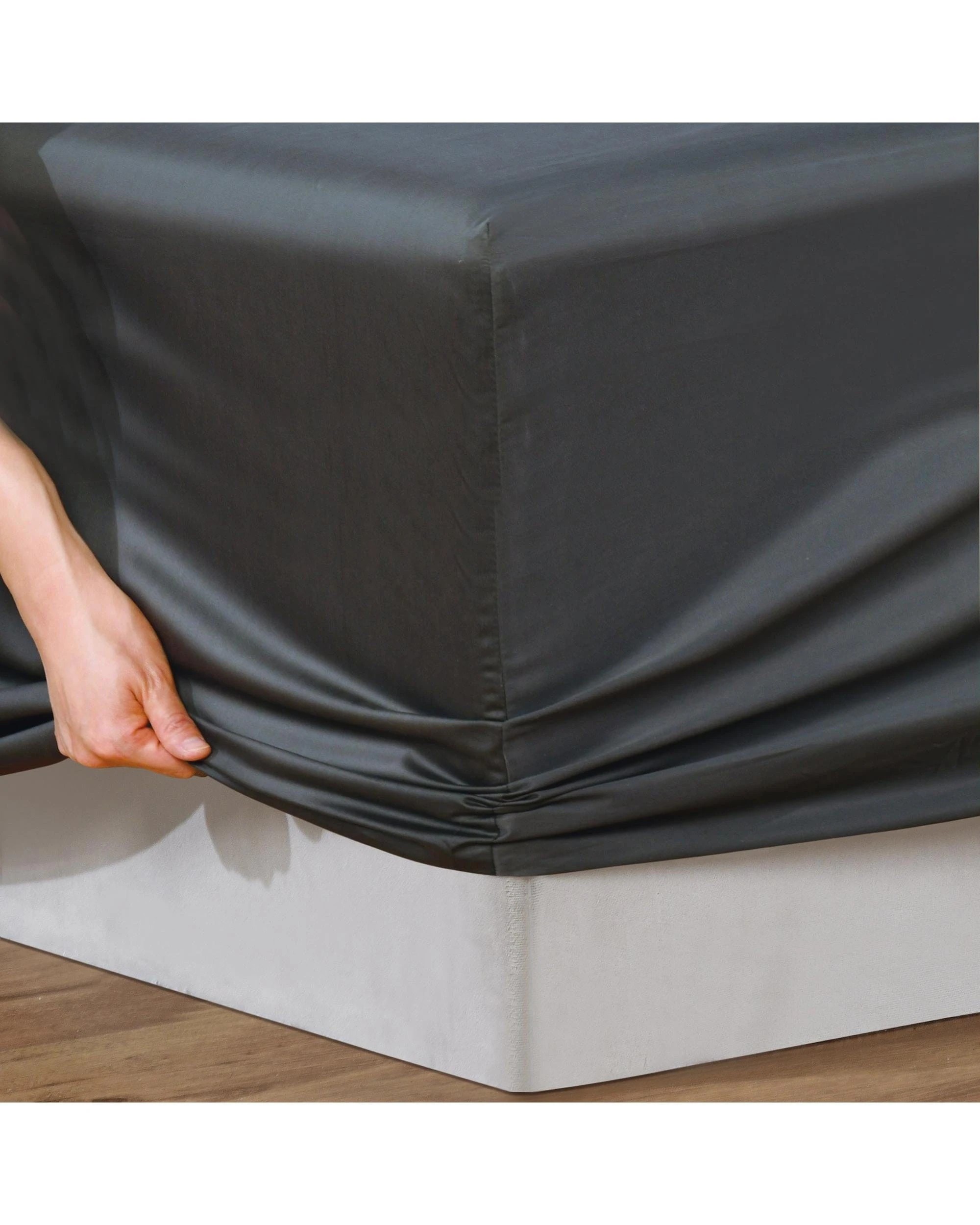 8 Bianca Bedding Rosebank Extra Long Extra Wide Flat 500 Tc Bamboo Cotton Sheet Set - Charcoal - Split King, 8 of 10