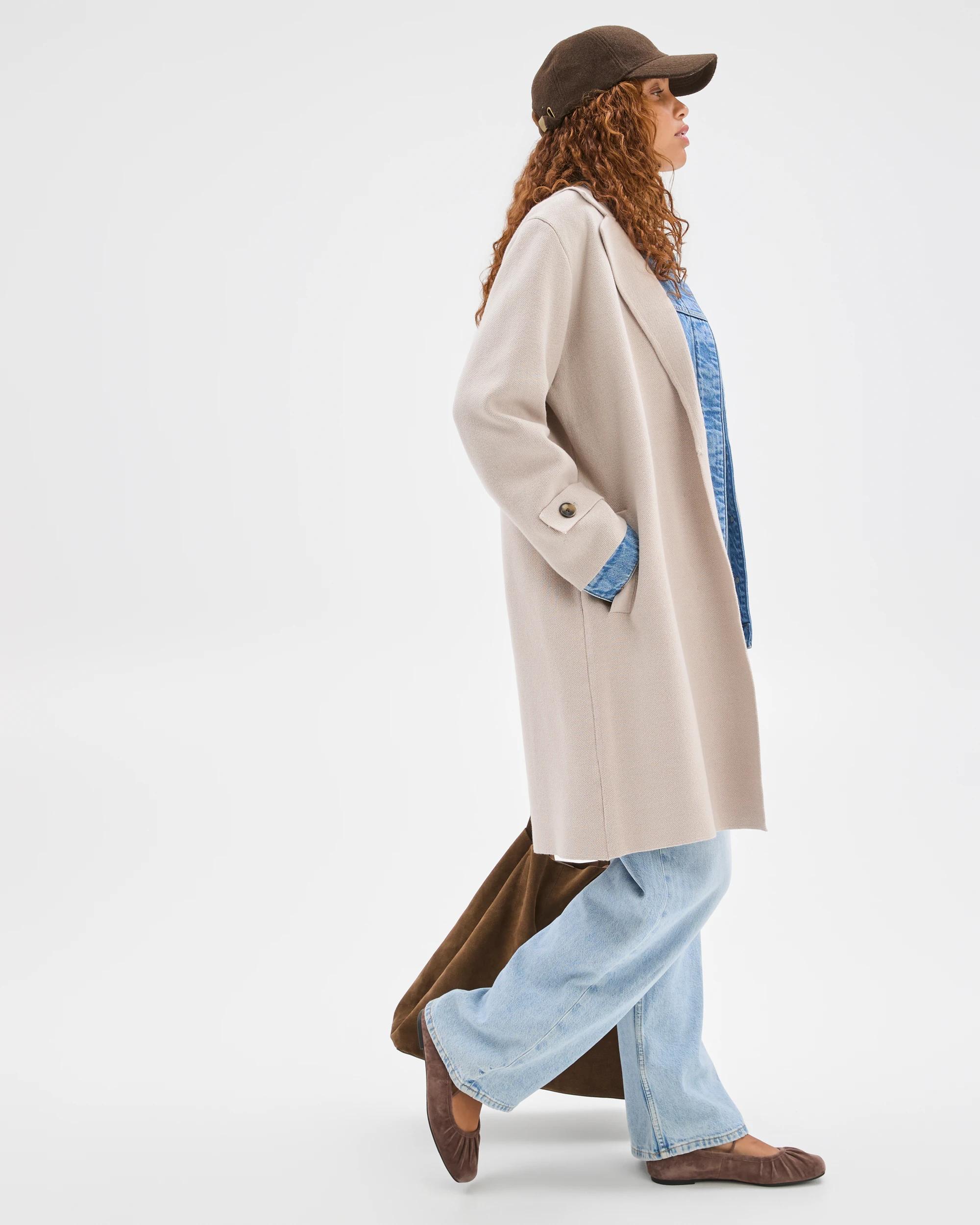 4 Target Woman Australian Cotton Blend Knitted Trench Jacket PEBBLE, 4 of 6