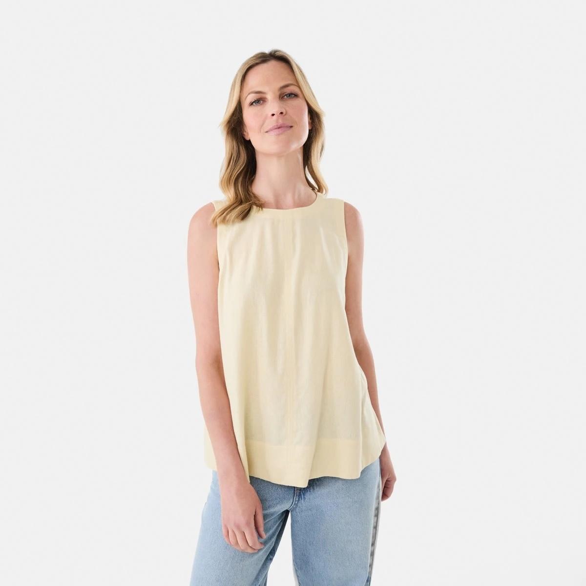 1 Sleeveless Linen Blend Swing Top Ylw Straw, 1 of 6