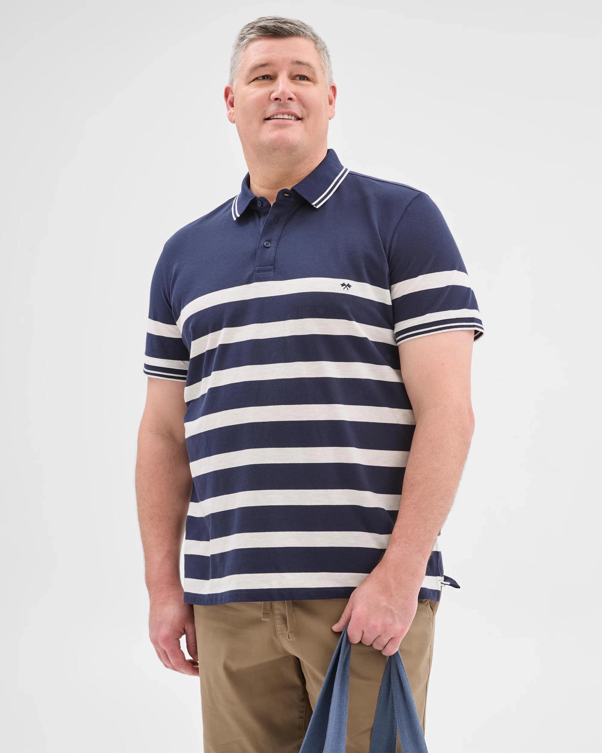 1 Target Man Plus Plus Size Australian Cotton Stripe Polo Top NAVY, 1 of 5
