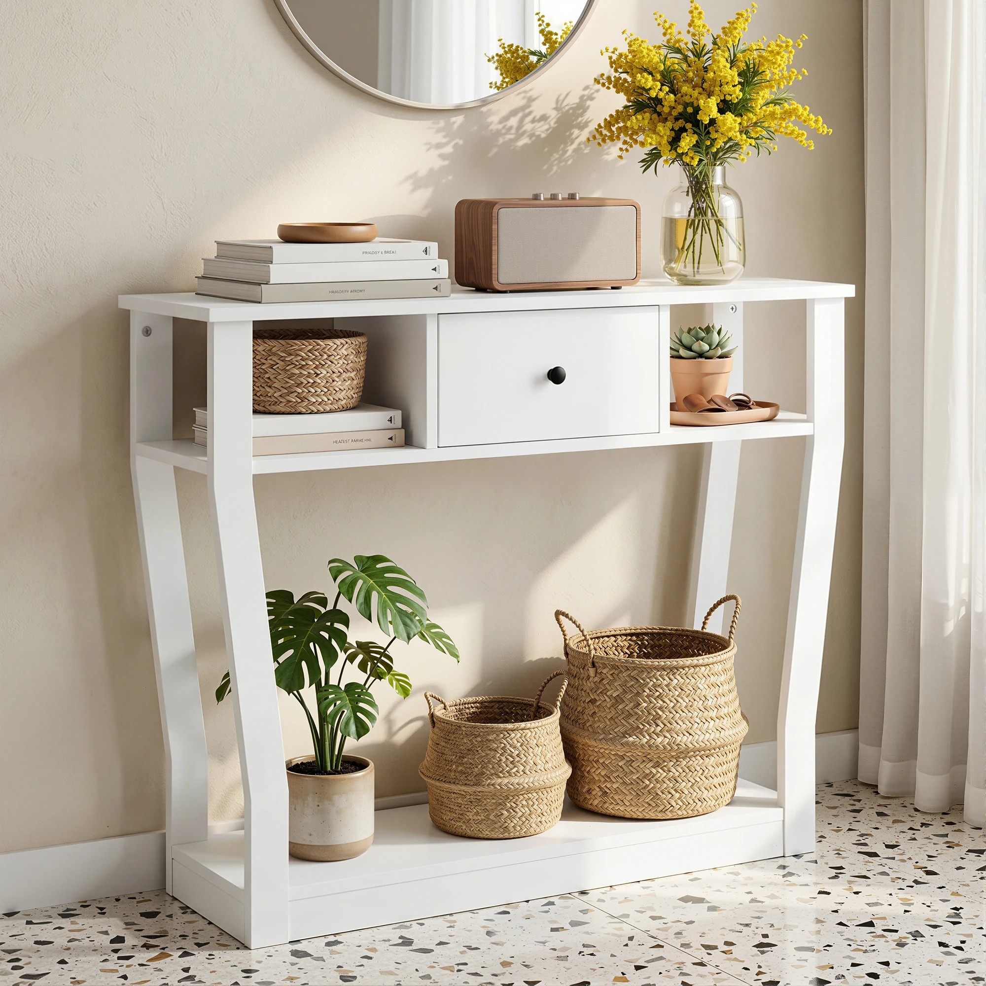 2 Artiss Console Table 2-Tier Storage Entryway Hallway Sofa Side Table Drawer Shelf 100CM - White, 2 of 7