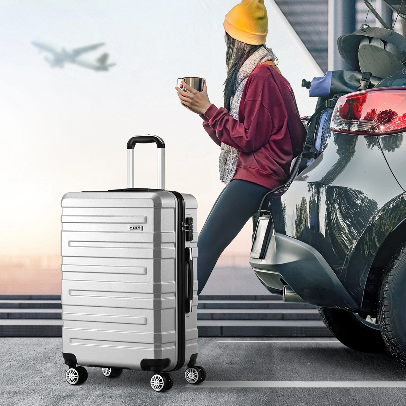 4 Mazam 3PCS Luggage Suitcase Trolley Set Travel TSA Lock ABS Hard Case - Silver, 4 of 8